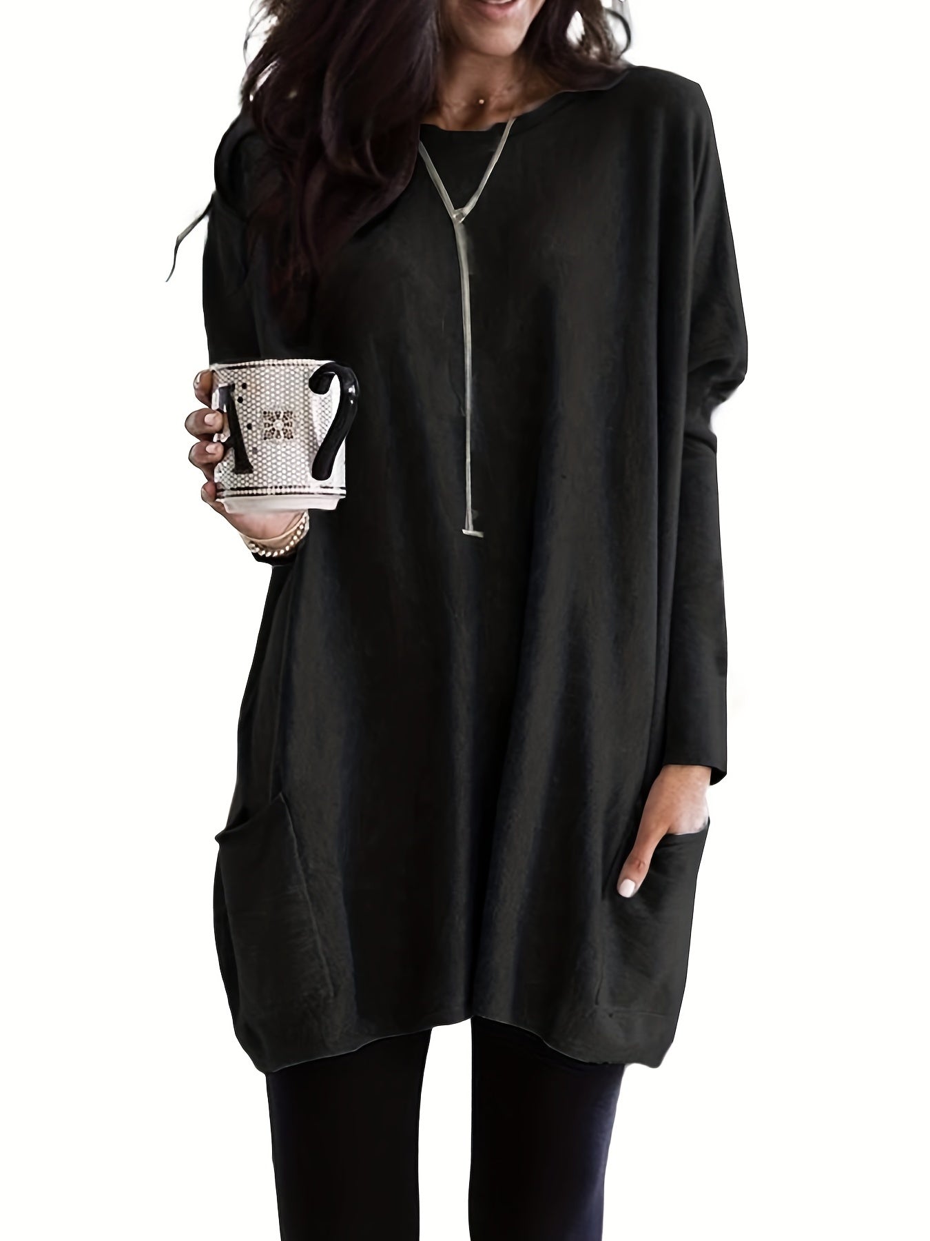 vlovelaw Solid Patched Pockets Pullover Sweatshirt, Casual Long Sleeve Sweatshirt For Spring & Fall, Women's Clothing
