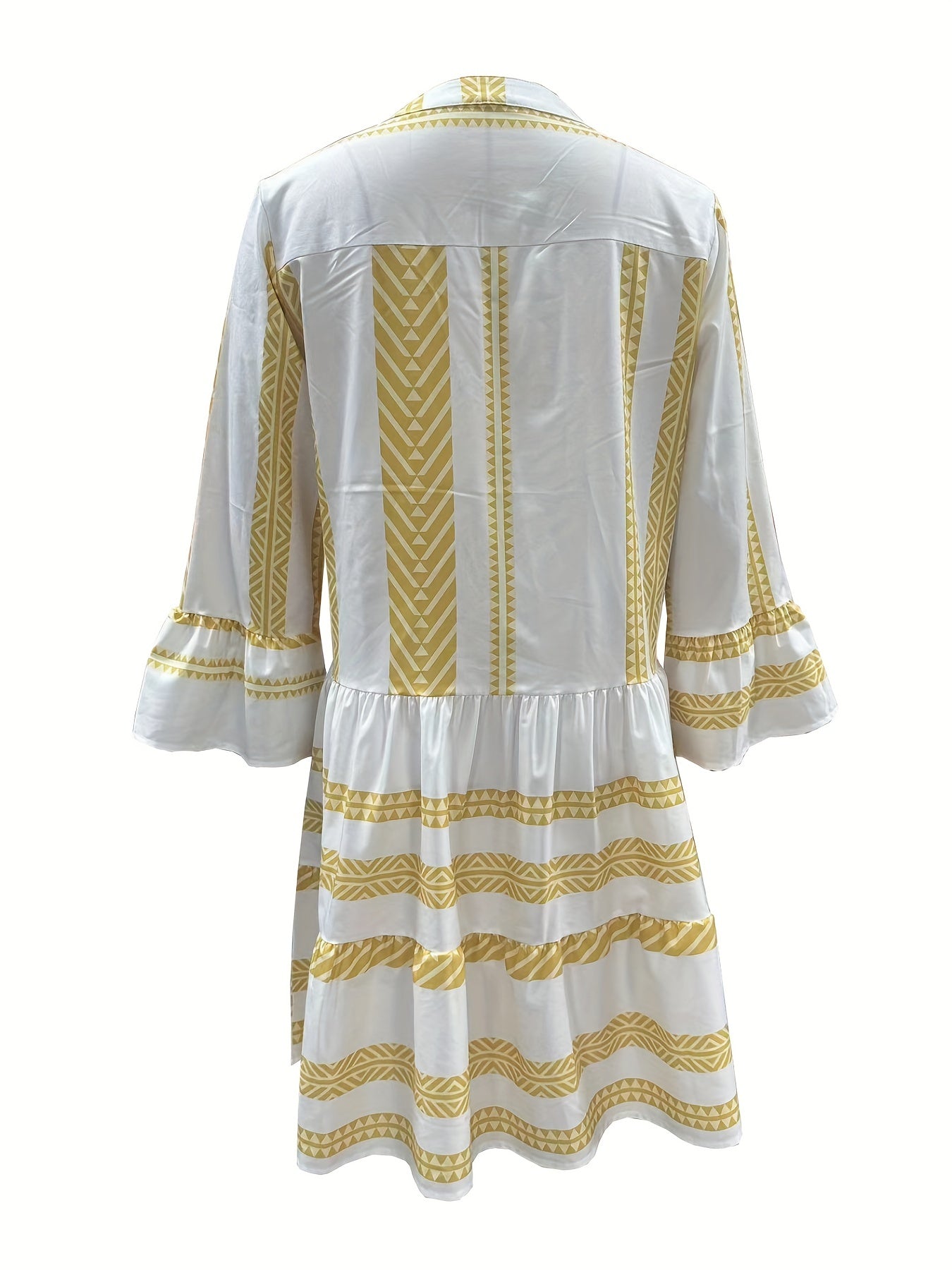 vlovelaw Tribal Print Dress, Vacation Pleated Flared Sleeve Dress, Women's Clothing