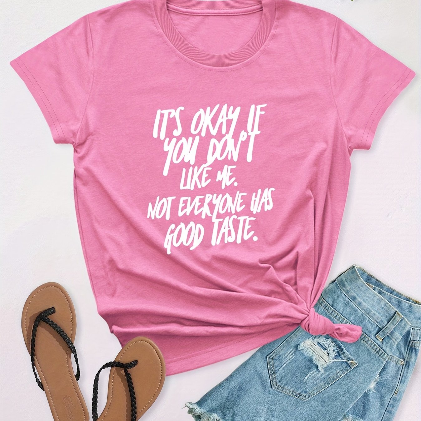 Plus Size Slogan Print Short Sleeve T-shirt, Women's Plus Slight Stretch Round Neck Casual T-shirt