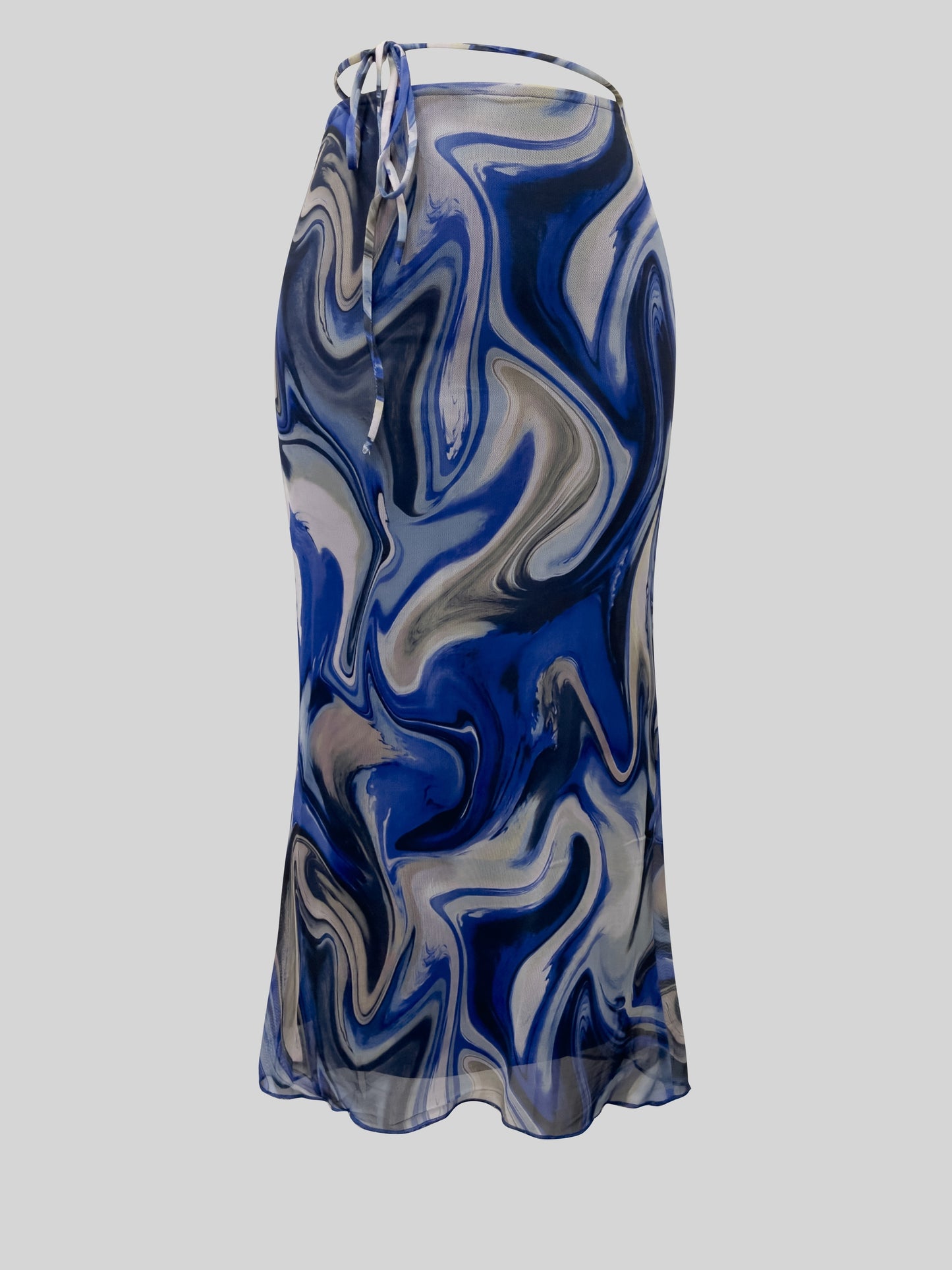All Over Print Tie Waist Mesh Skirt, Casual Skirt For Spring & Summer, Women's Clothing