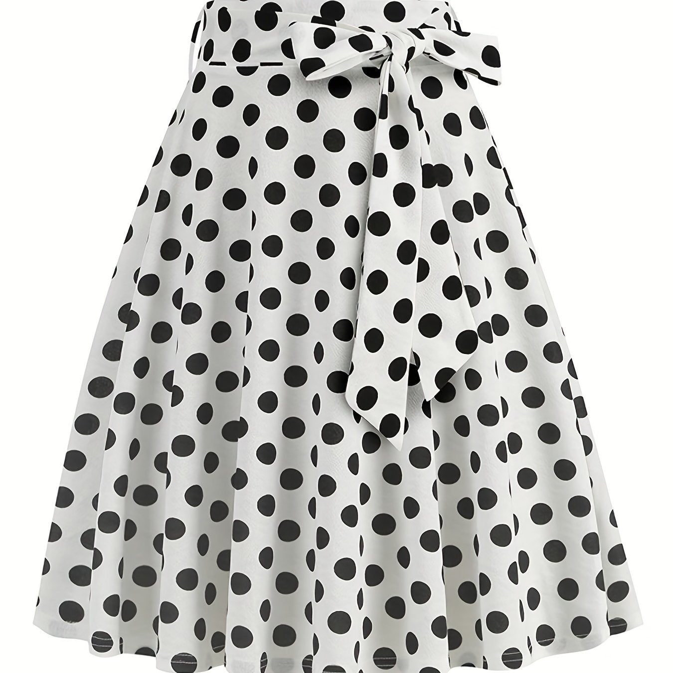 vlovelaw Polka Dot Print Pleated Skirts, Vintage Bow Flare Skirts For Spring & Summer, Women's Clothing