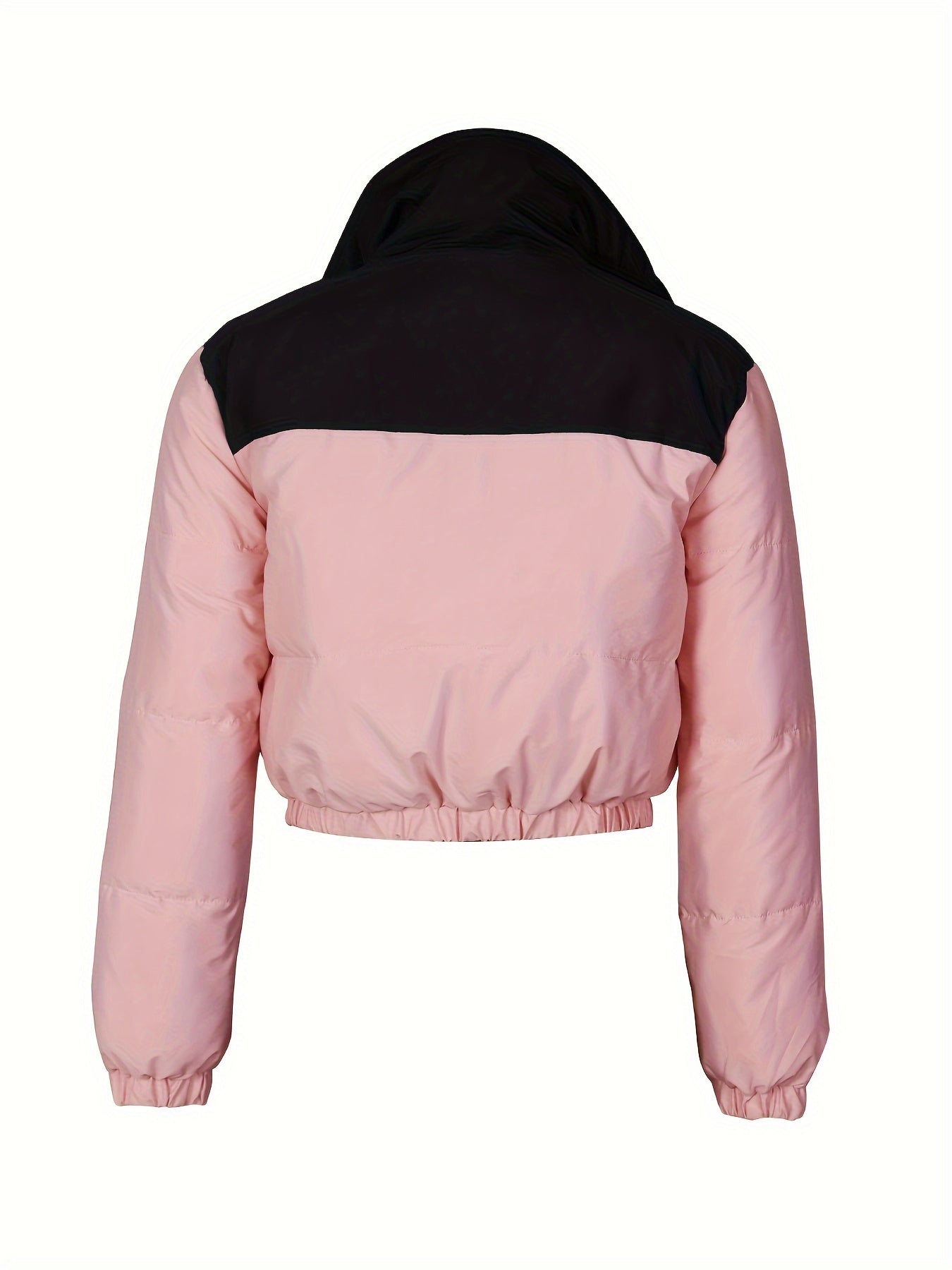 vlovelaw Two Tone Zip Up Crop Parka, Winter & Fall Long Sleeve Casual Coat, Women's Clothing