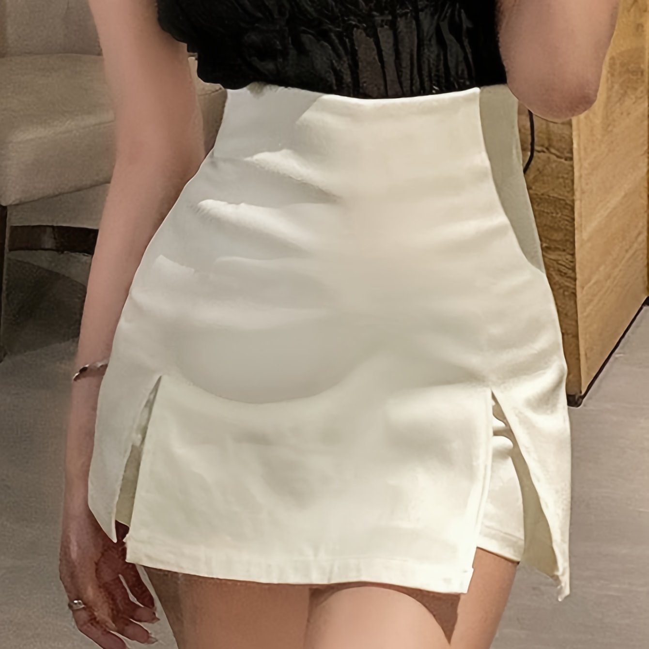 vlovelaw  Solid High Waist Split Shorts, Elegant Bodycon Daily Shorts, Women's Clothing