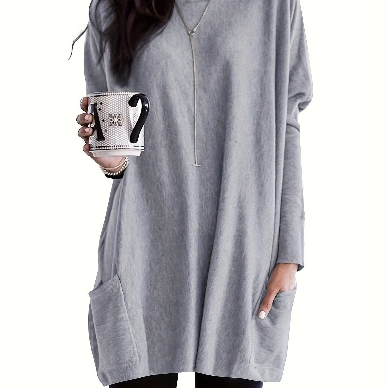 vlovelaw Solid Patched Pockets Pullover Sweatshirt, Casual Long Sleeve Sweatshirt For Spring & Fall, Women's Clothing