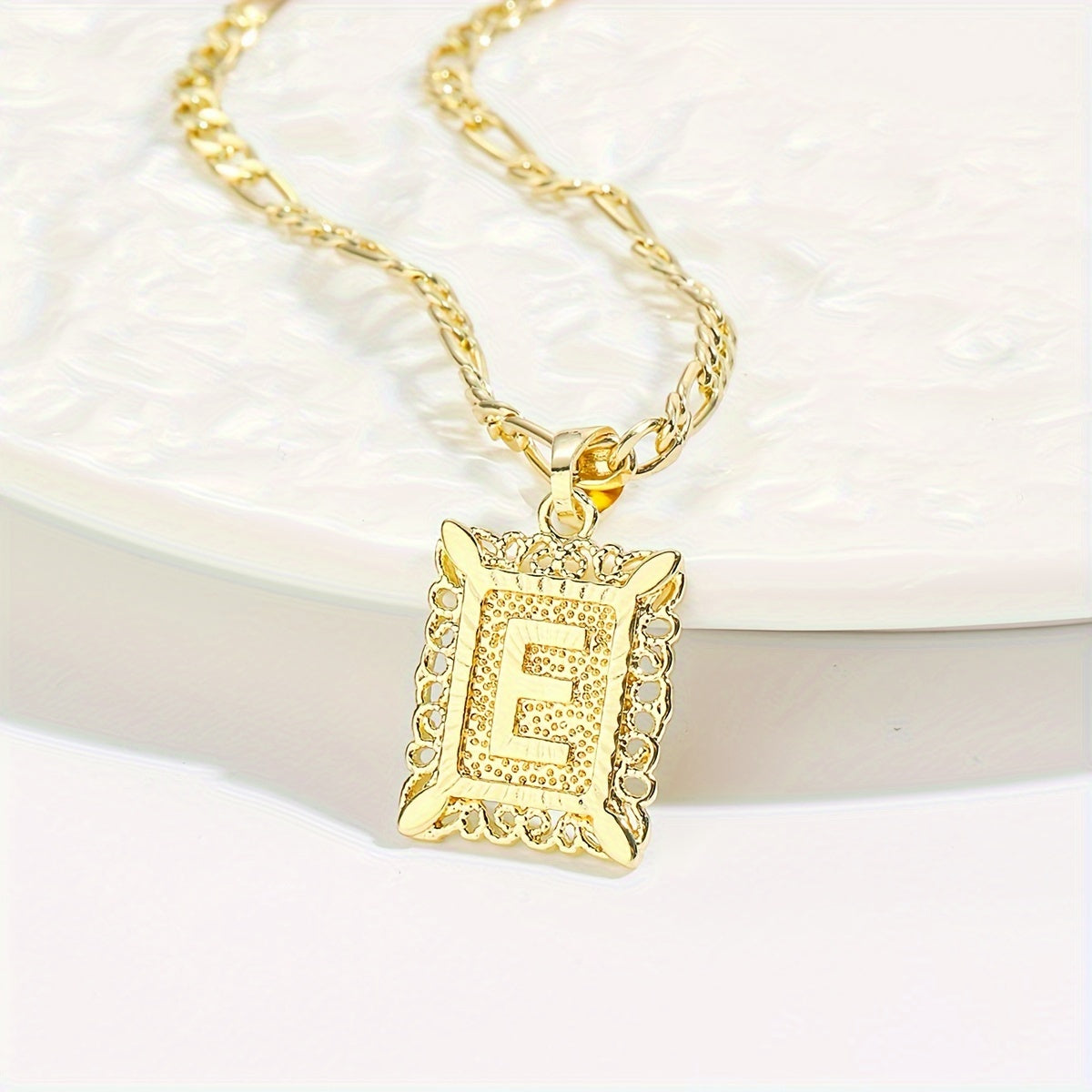 18K Gold Plated Square Monogram Pendant Necklace - Fashionable Personalized Alphabet Letter A-Z Figaro Chain Necklace for Men and Women - Copper Material, No Magnetic, No Mosaic, Plating-Free, Stylish Jewelry for Any Occasion