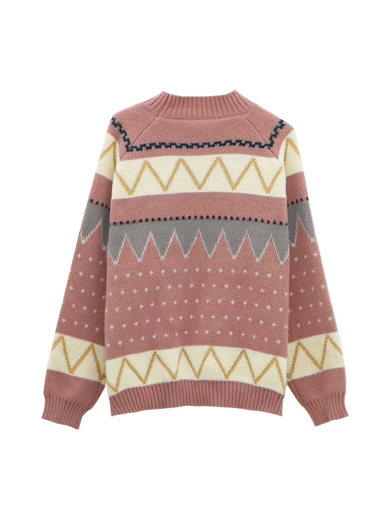 vlovelaw Graphic Pattern Mock Neck Sweater, Casual Long Sleeve Sweater For Fall & Winter, Women's Clothing