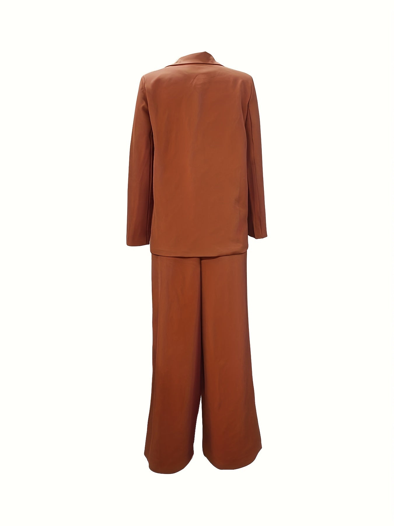 vlovelaw Solid Casual Two-piece Set, Lapel Long Sleeve Blazer & Wide Leg Pants Outfits, Women's Clothing