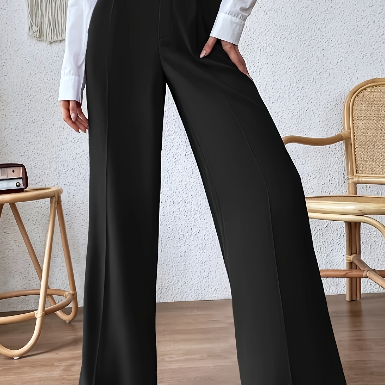 Plus Size Solid Wide Leg Pants, Elegant Loose Pants For Spring & Summer, Women's Plus Size Clothing