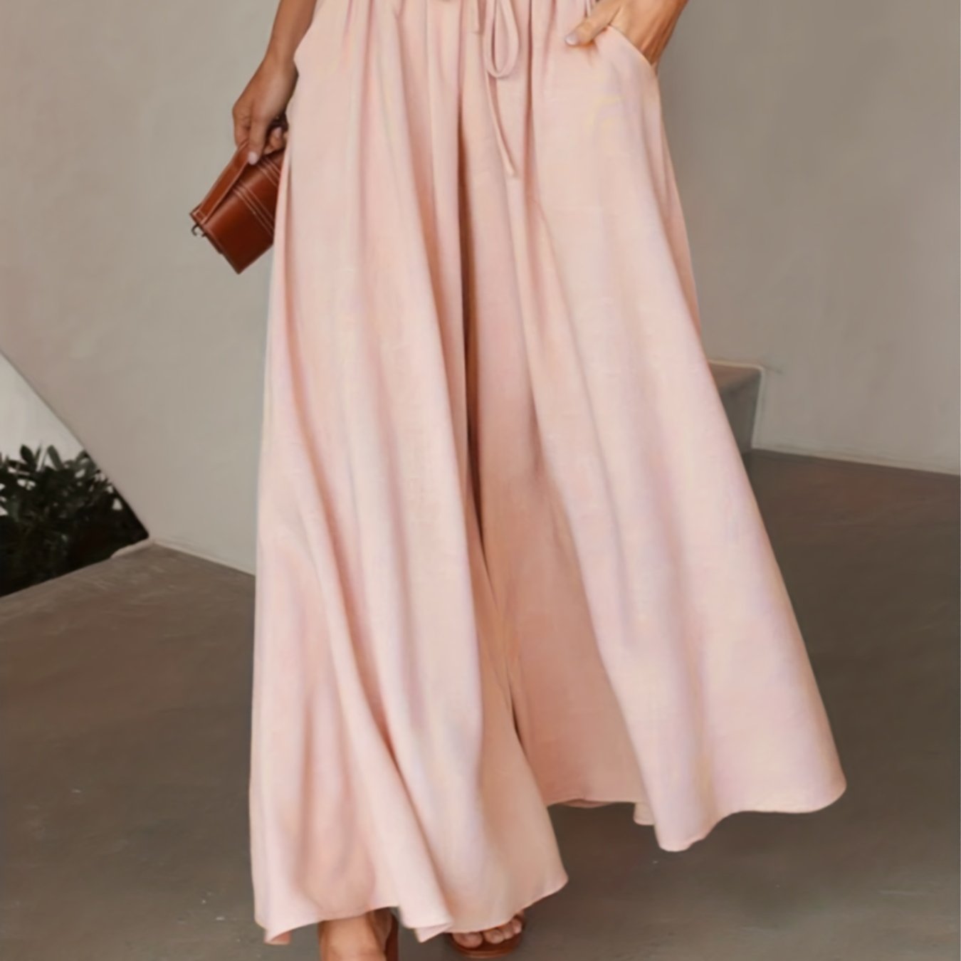 High Waist Drawstring Wide Leg Pants, Casual Loose Pants For Spring & Fall, Women's Clothing
