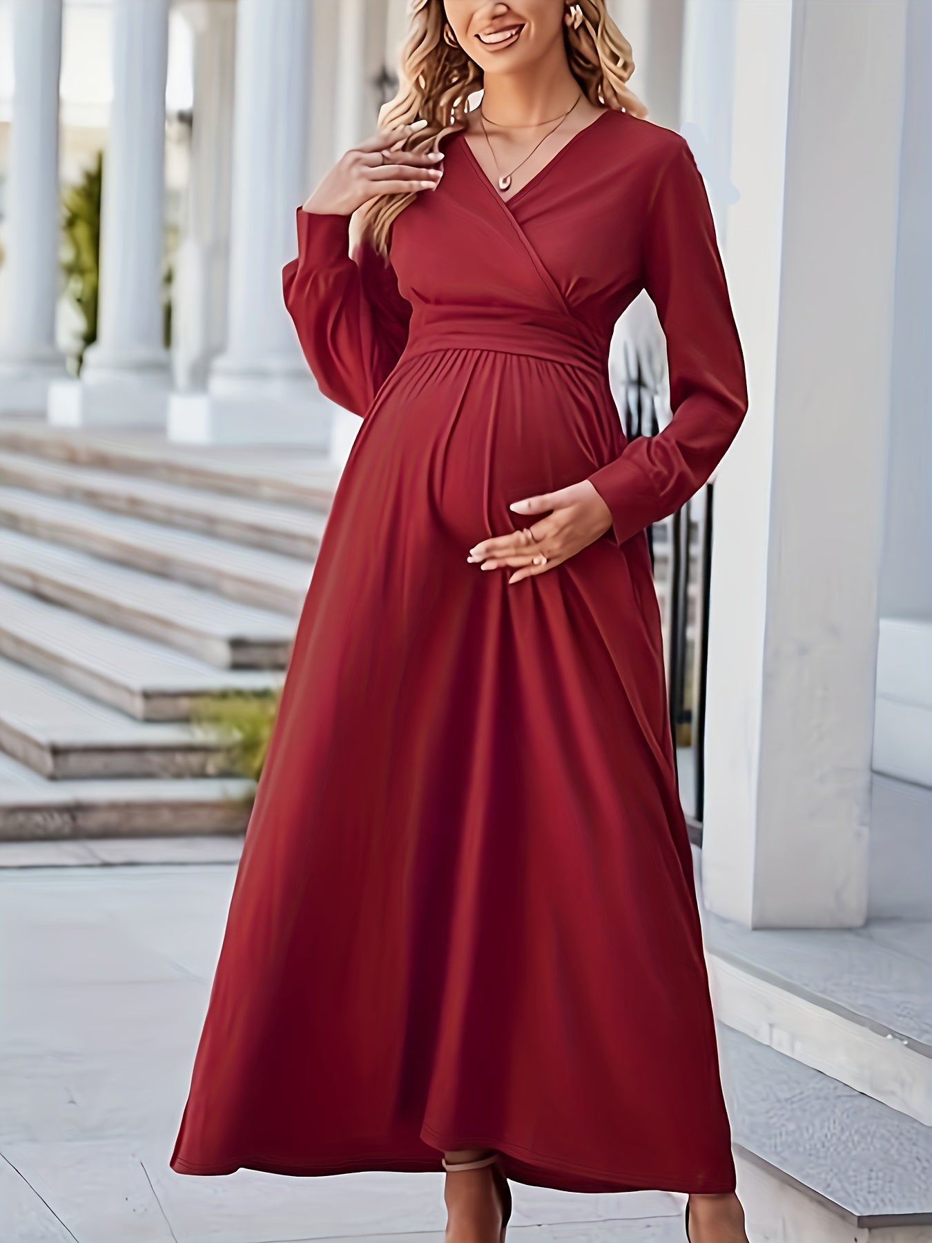 vlovelaw Women's Maternity V Neck Slim Fit Dress For Party, Pregnant Women's Clothing