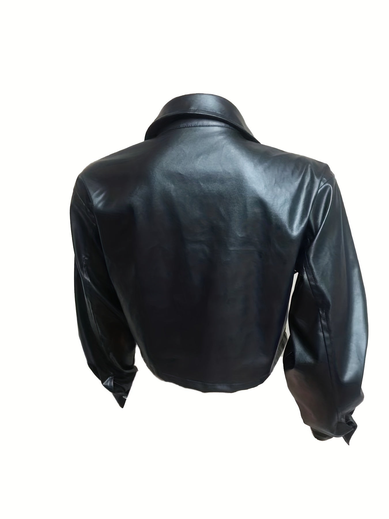 vlovelaw PU Leather Turndown Collar Jacket, Button Up Long Sleeve Pockets Outerwear For Spring & Fall, Women's Clothing