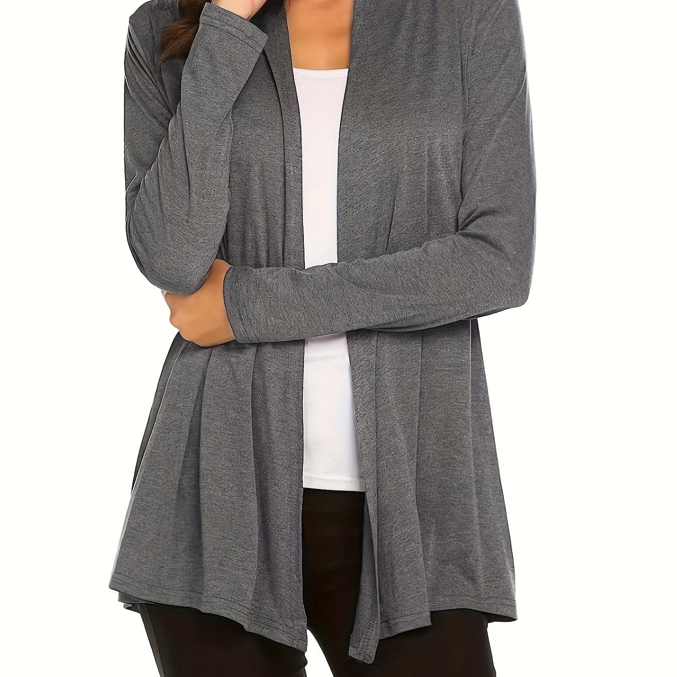 vlovelaw Solid Open Front Cardigan, Casual Long Sleeve Cardigan For Spring & Fall, Women's Clothing