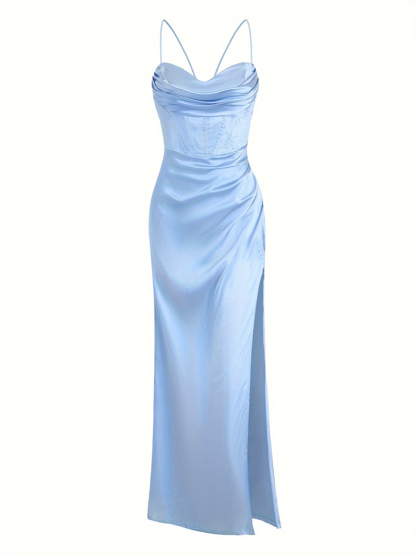 vlovelaw Split Thigh Backless Dress, Sexy Solid Party Maxi Dress, Women's Clothing
