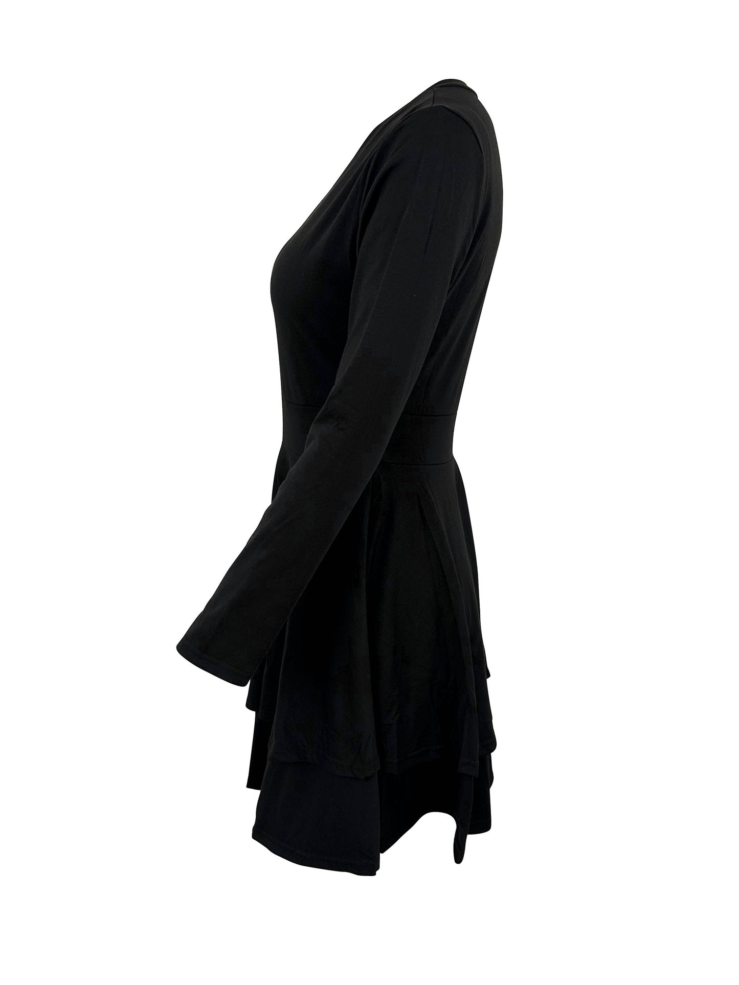 vlovelaw Layered Solid Dress, Casual V Neck Long Sleeve Ruffle Mini Dress, Women's Clothing