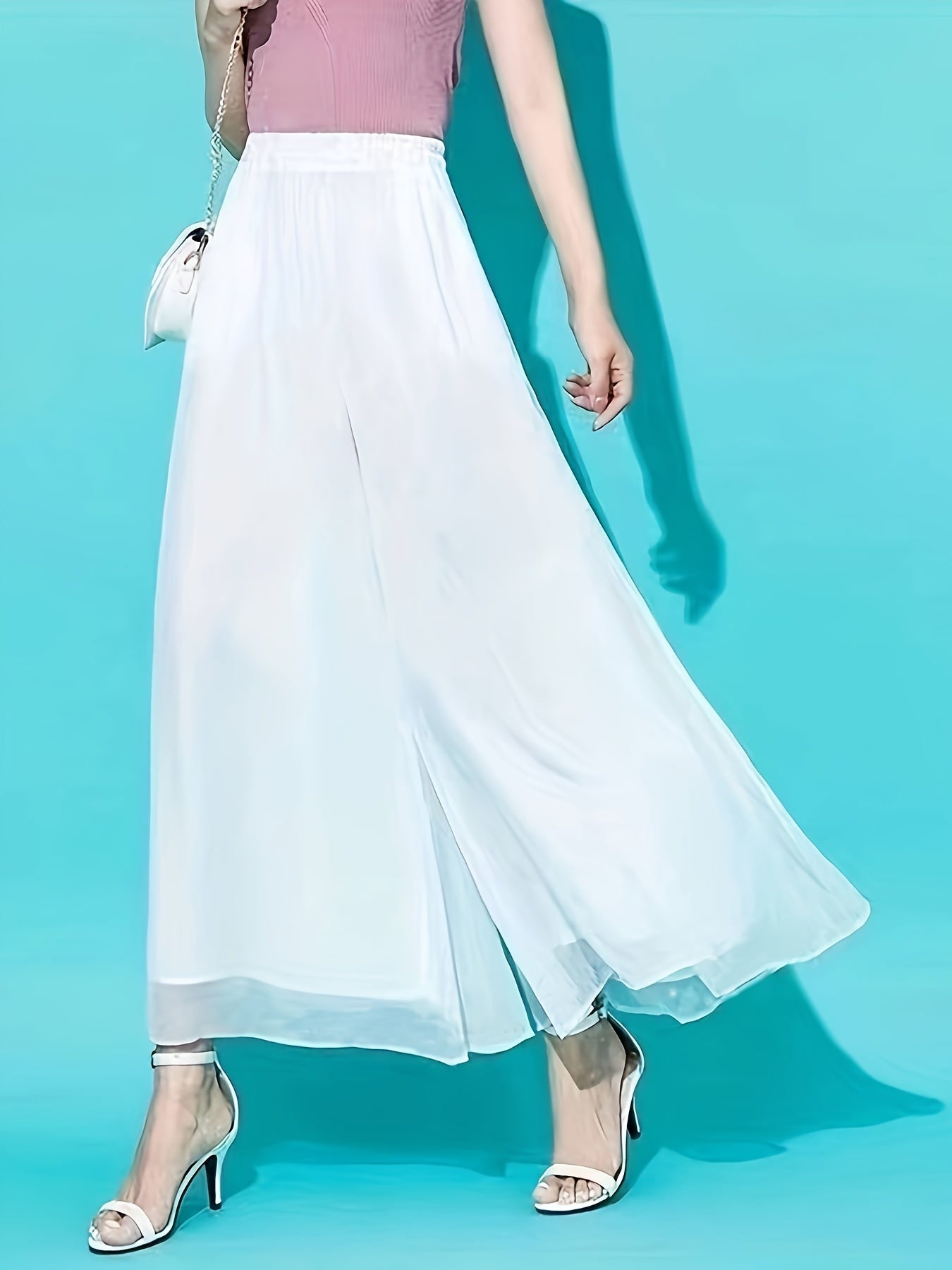 Hight Elastic Waist Wide Leg Pant, Loose Cool Comfortable Solid Versatile Palazzo Pants, Casual Every Day Pants,Women's Clothing