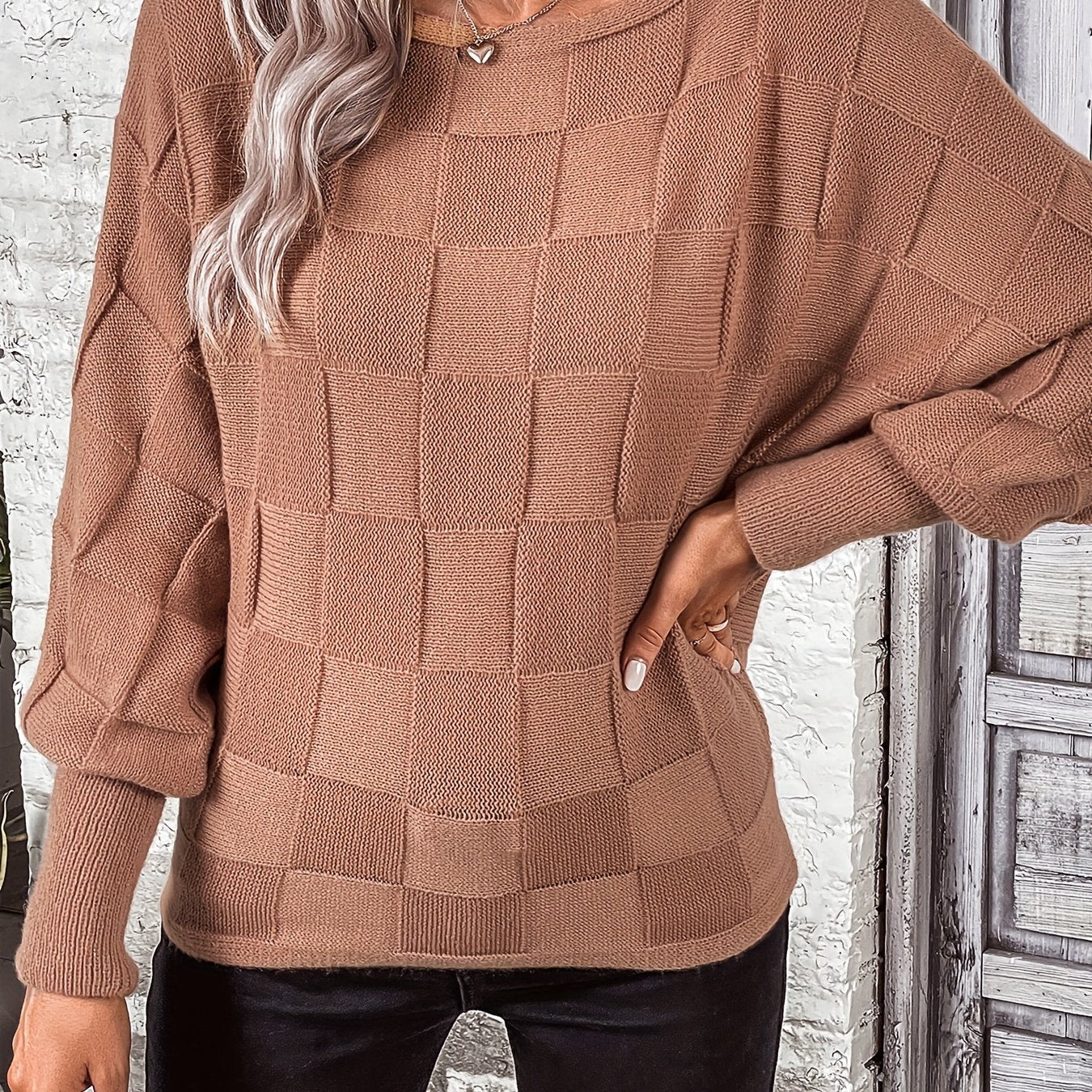 Solid Simple Knit Sweater, Casual Long Sleeve Boat Neck Sweater, Women's Clothing