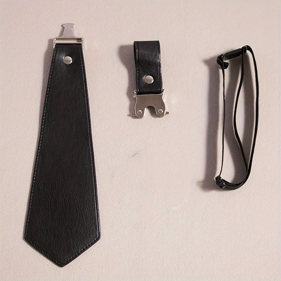 Black Detachable PU Leather Tie Punk Decorative Shirt Necktie Women's Personalized Street Outfits Tie