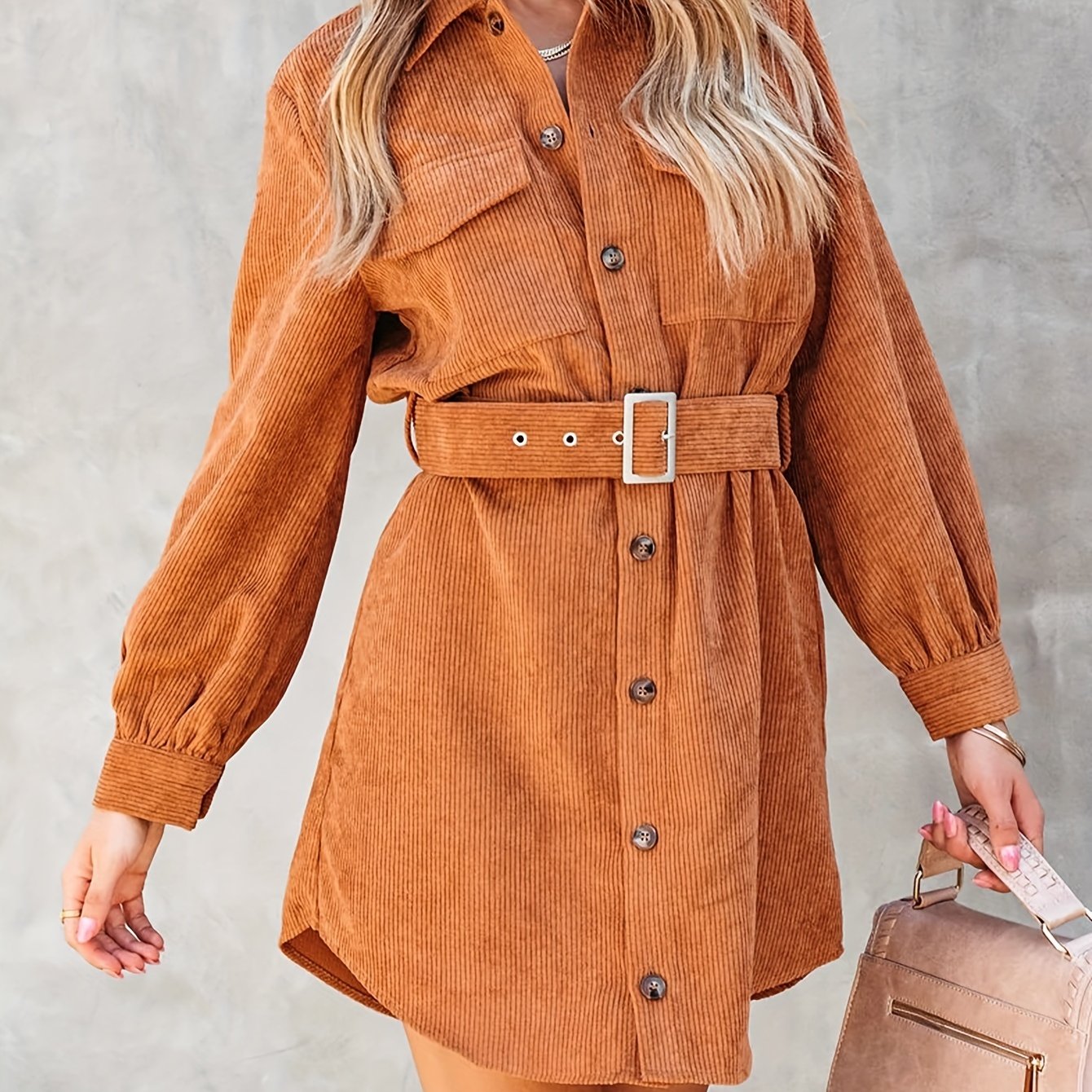 vlovelaw Button Front Mini Dress, Casual Long Sleeve Versatile Dress, Women's Clothing