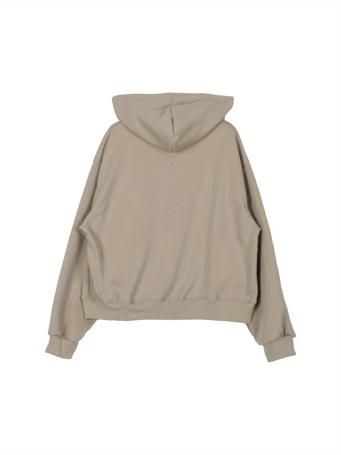 vlovelaw Solid Full Zip Front Drop Shoulder Hoodie, Kangaroo Pocket Casual Hooded Sweatshirt, Women's Clothing