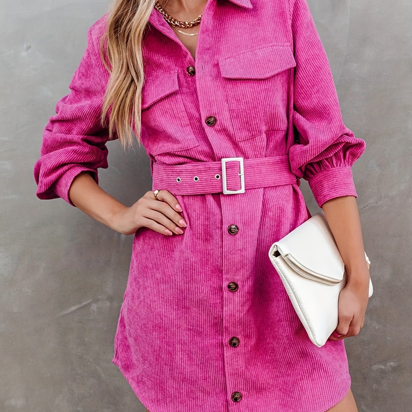 vlovelaw Button Front Mini Dress, Casual Long Sleeve Versatile Dress, Women's Clothing