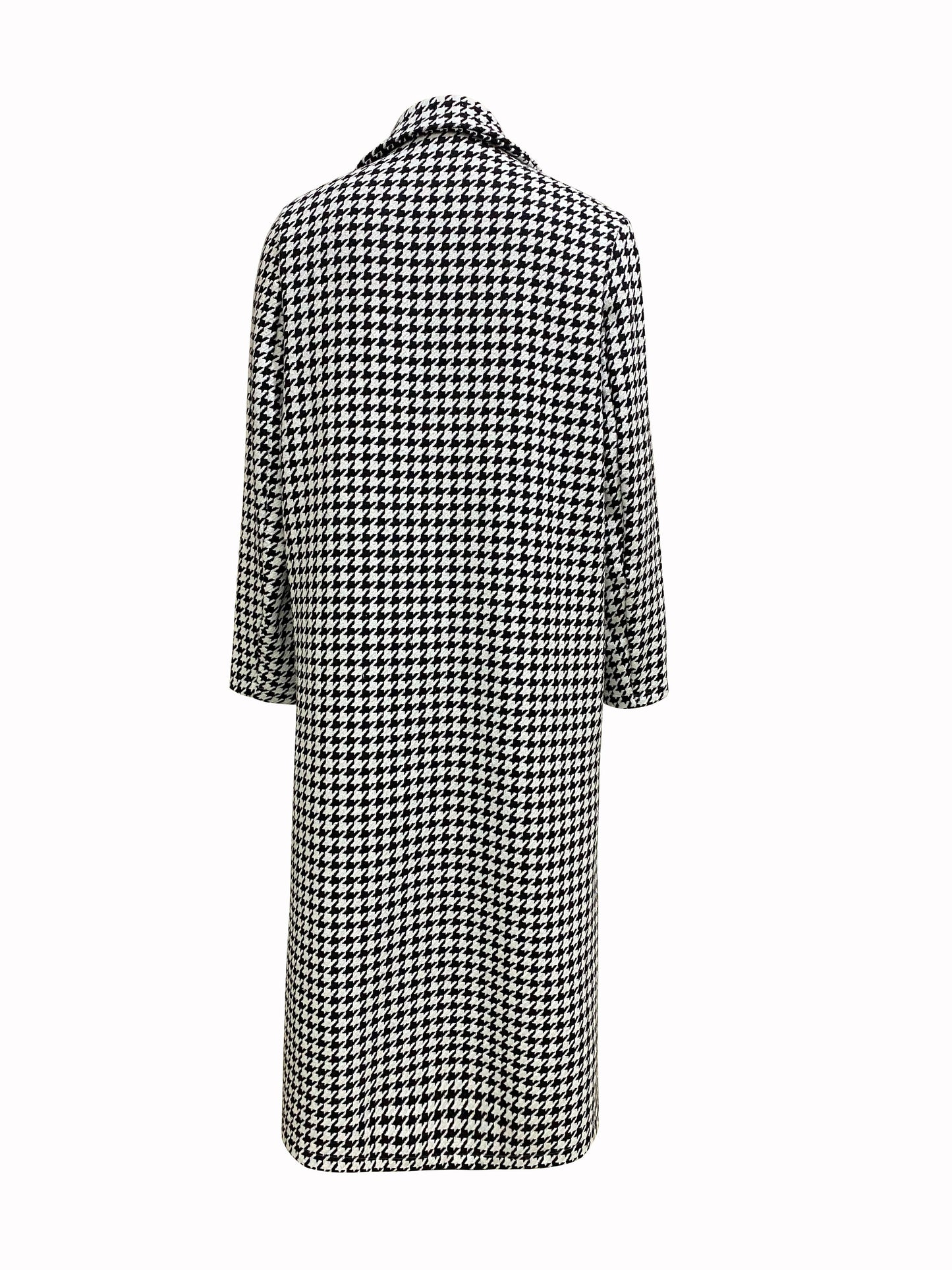 Houndstooth Print Pea Coat, Elegant Double Breasted Long Sleeve Outerwear, Women's Clothing
