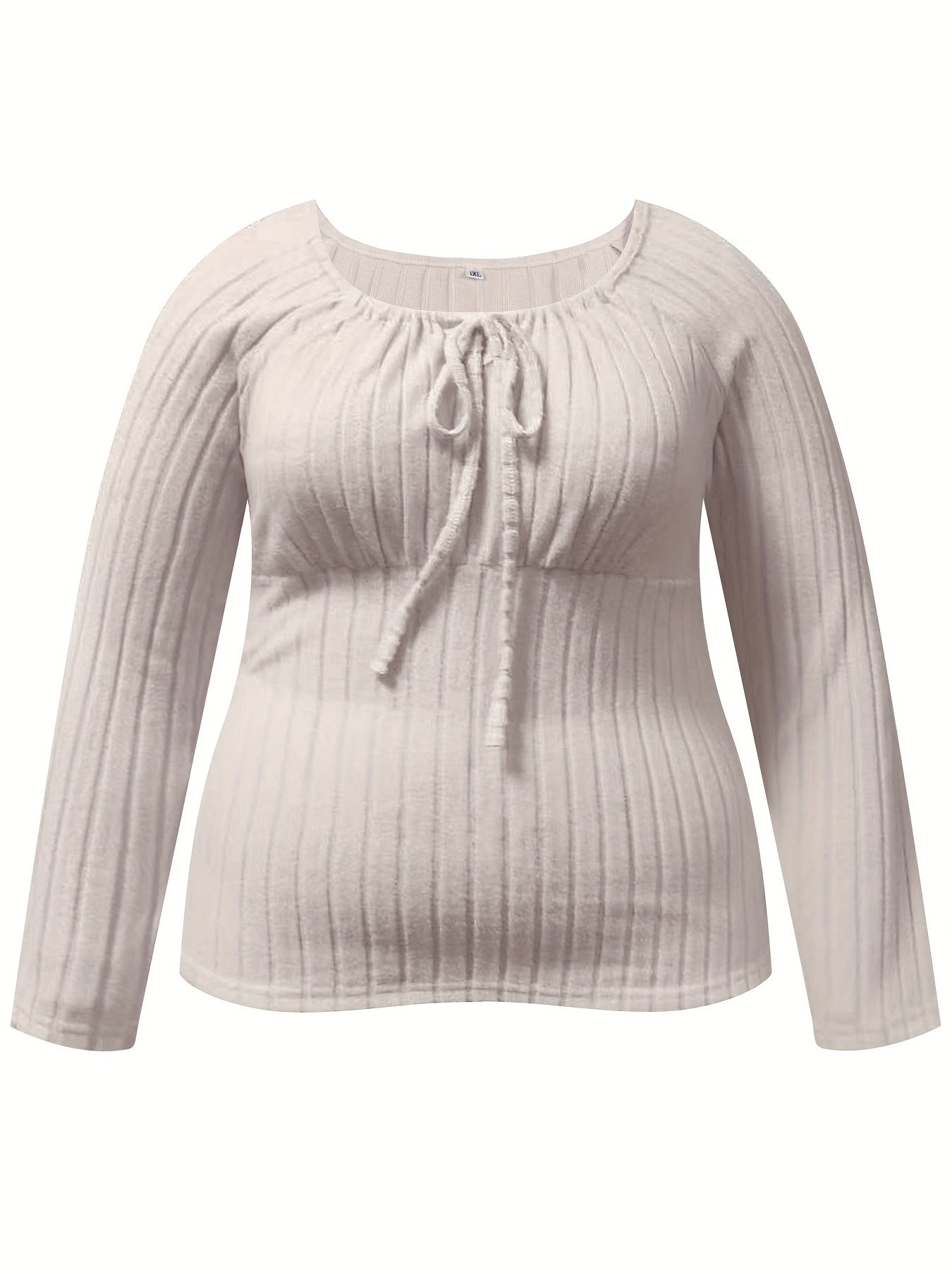vlovelaw Plus Size basic Sweater, Women's Plus Solid Ribbed Long Sleeve Round Neck Knot Jumper