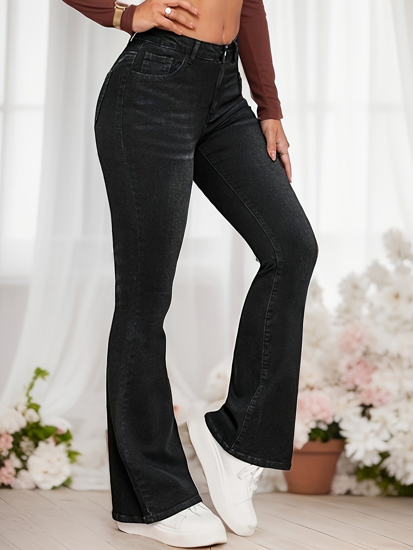 vlovelaw High Waist Casual Flare Jeans, High Stretch Slim Fit Bell Bottom Jeans, Women's Denim Jeans & Clothing