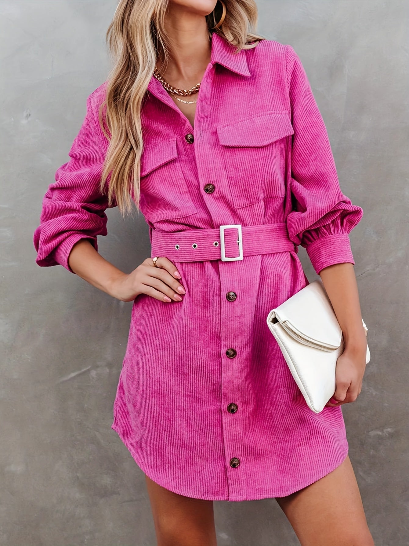 vlovelaw Button Front Mini Dress, Casual Long Sleeve Versatile Dress, Women's Clothing