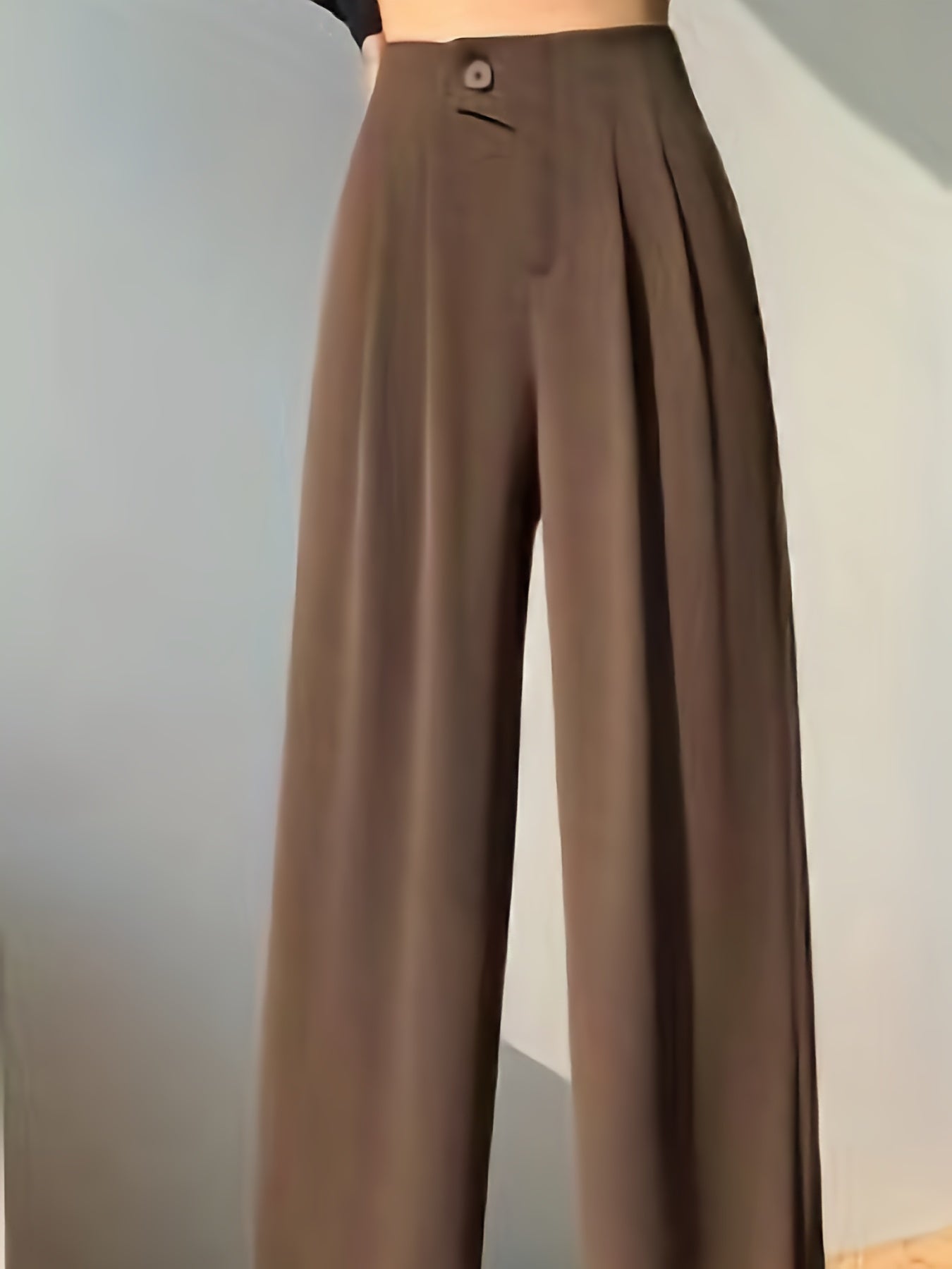 vlovelaw Solid High Waist Pants, Casual Wide Leg Button Pants, Women's Clothing