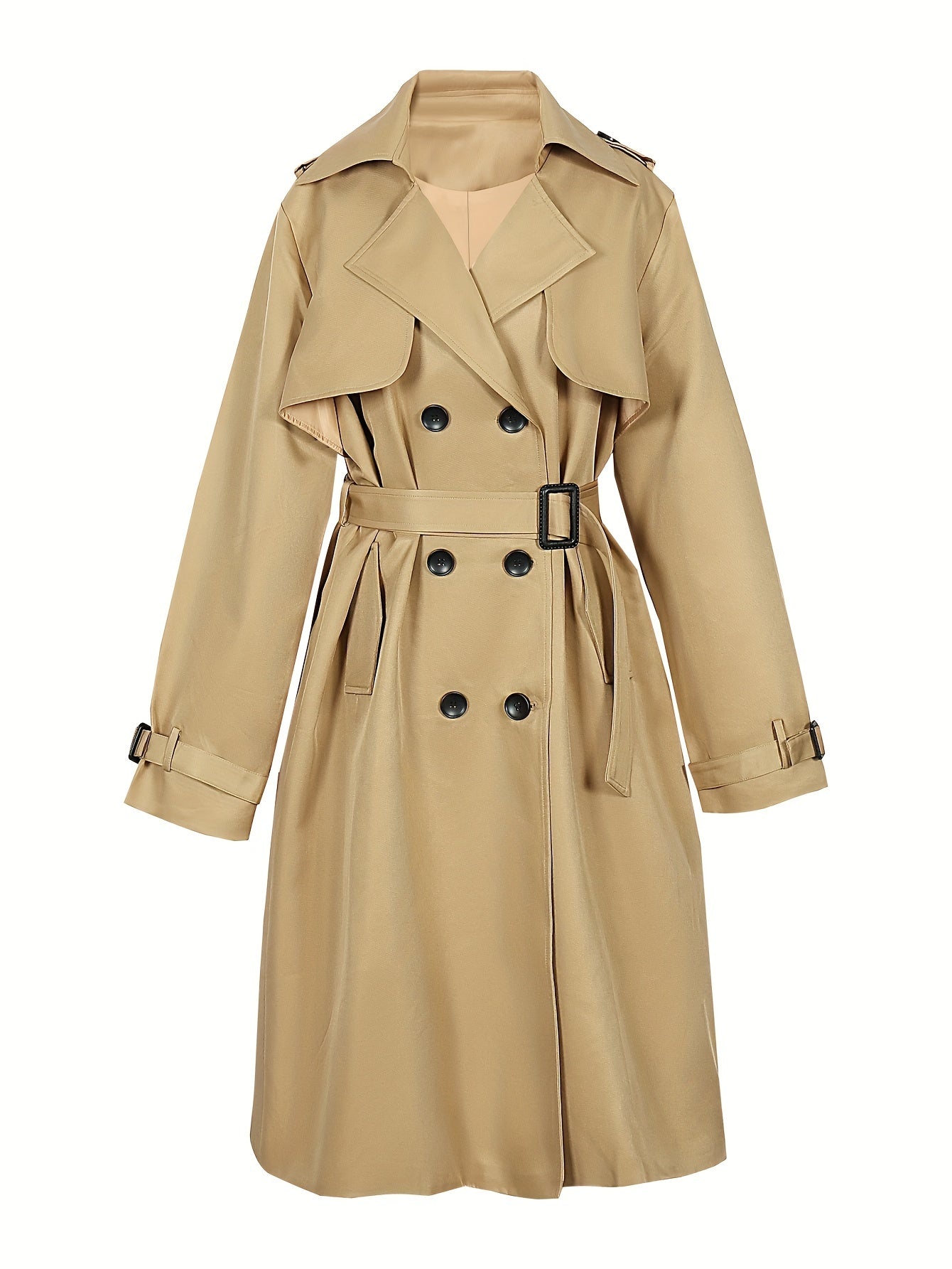 Double Breasted Trench Coat, Casual Lapel Long Sleeve Outerwear, Women's Clothing