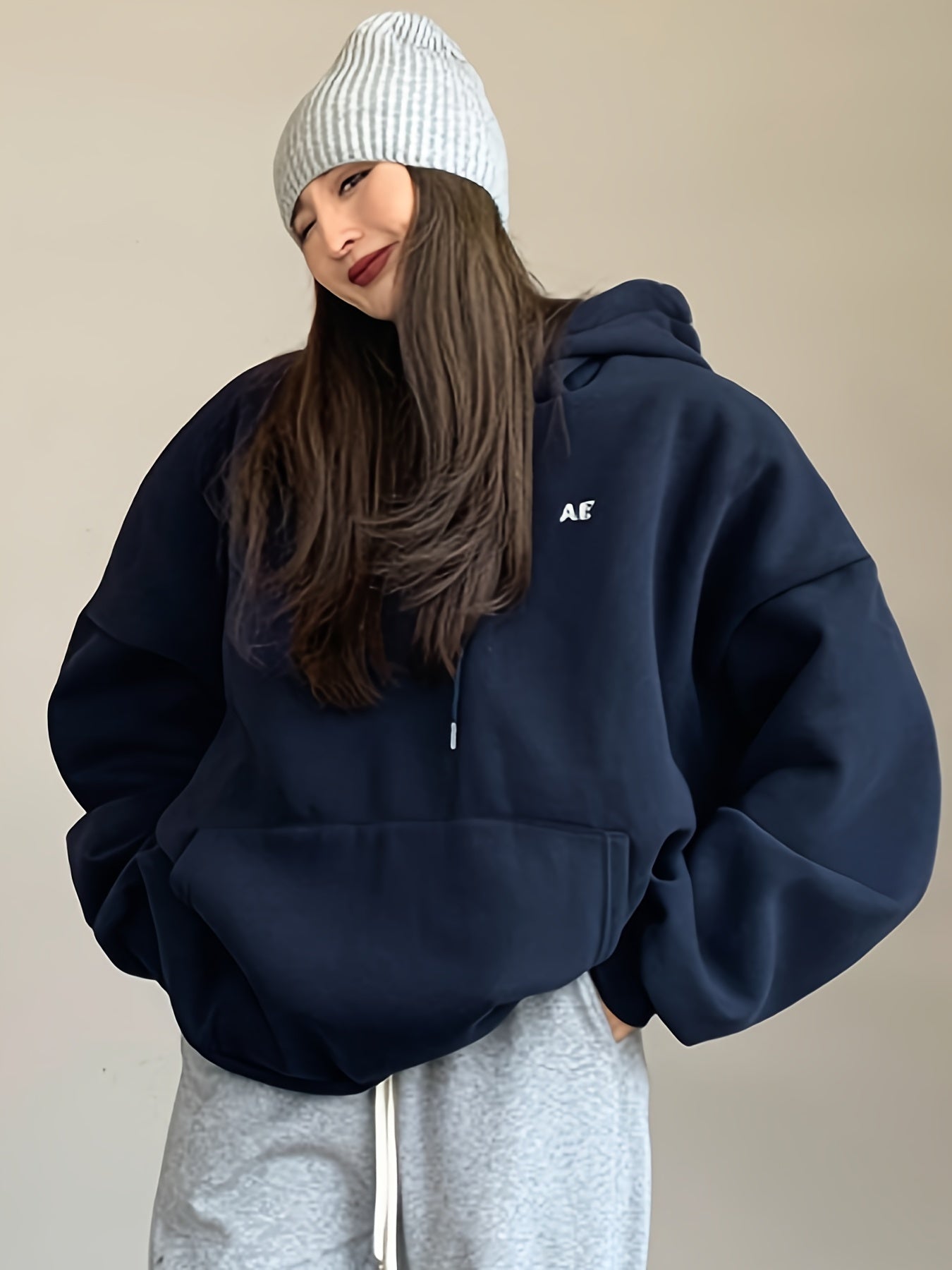 vlovelaw Letter Print Drawstring Hoodie, Casual Long Sleeve Kangaroo Pocket Hoodie Sweatshirt, Women's Clothing