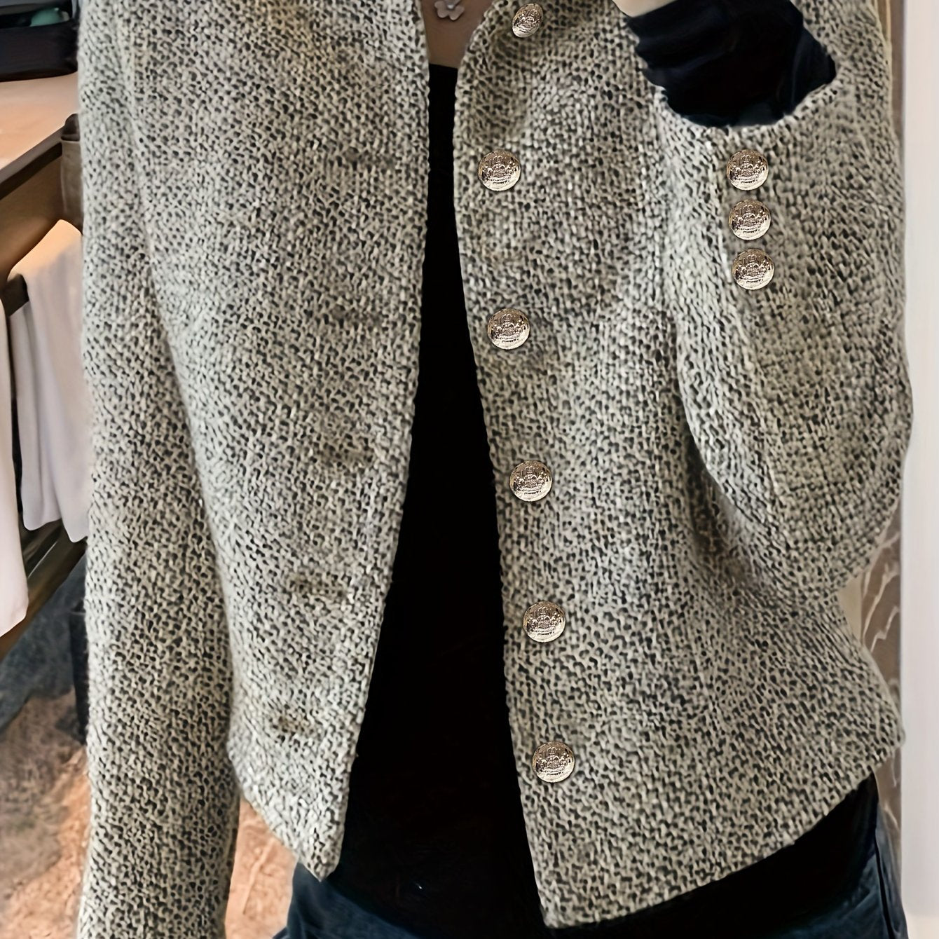 vlovelaw Button Front Mock Neck Coat, Casual Long Sleeve Fall & Winter Outerwear, Women's Clothing