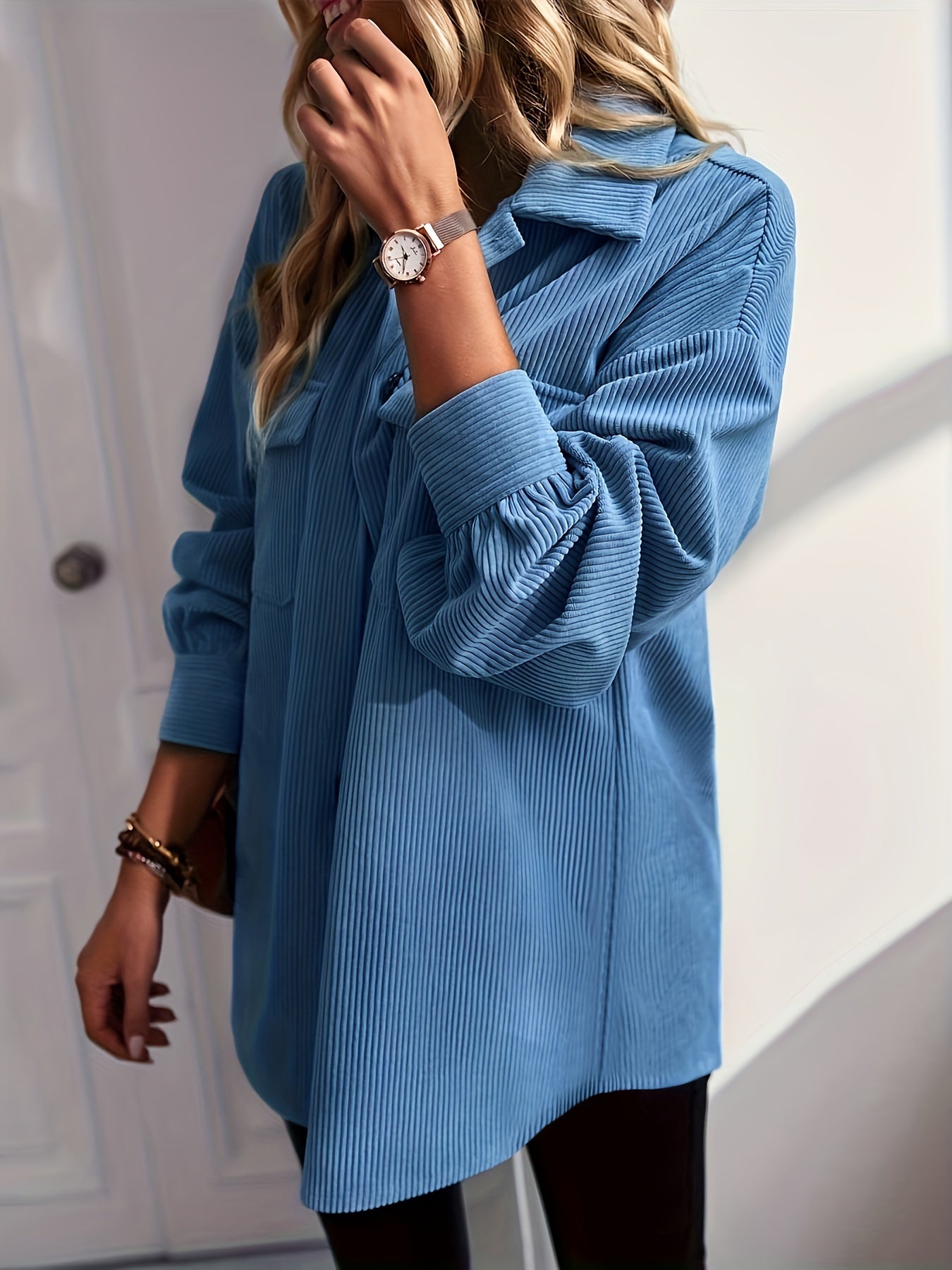 vlovelaw Solid Shacket Jacket, Casual Button Front Long Sleeve Outerwear, Women's Clothing