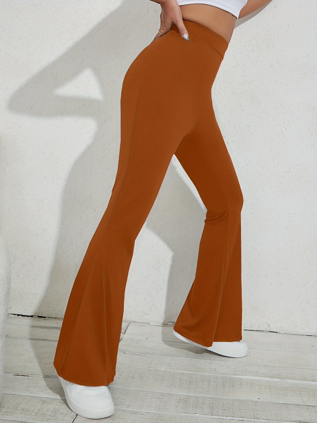 vlovelaw Flared Leg Simple Pants, Vintage Long Length Versatile Bell Bottom Pants, Women's Clothing