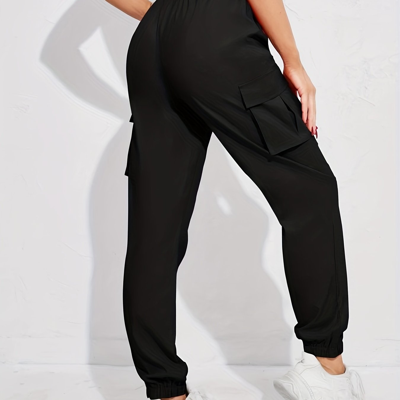 vlovelaw Solid Color Casual Joggers Sweatpant, Cargo Loose High Waisted Pants With Pockets, Women's Athleisure