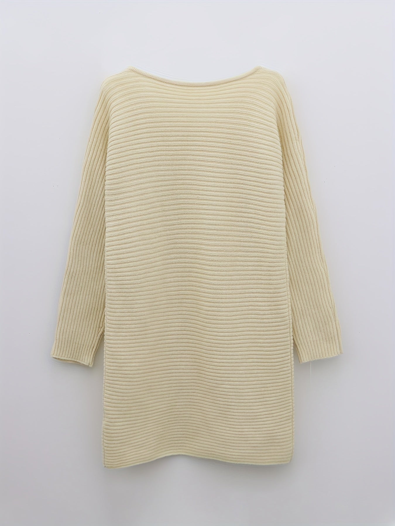 vlovelaw Solid Rib Knit Sweater Dress, Casual Crew Neck Long Sleeve Dress, Women's Clothing