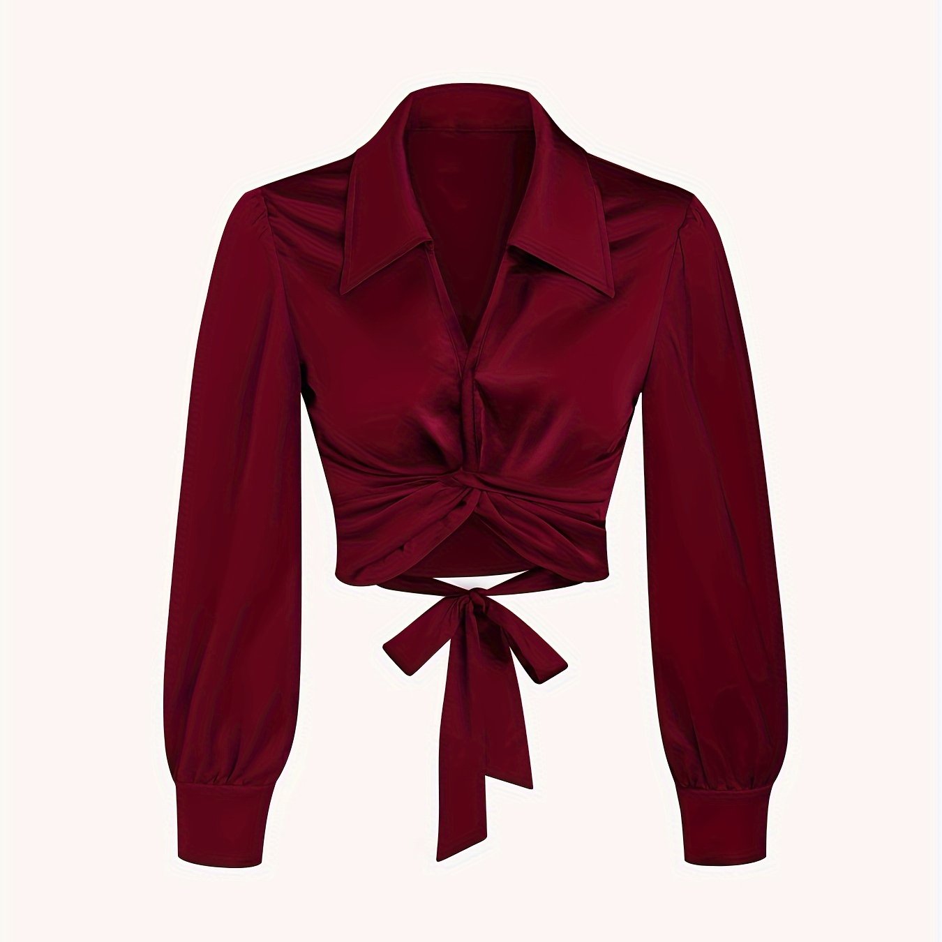 Y2K Lantern Sleeve Cross Shirts, Casual Solid V Neck Night Out Blouses Tops For Party & Club, Women's Clothing