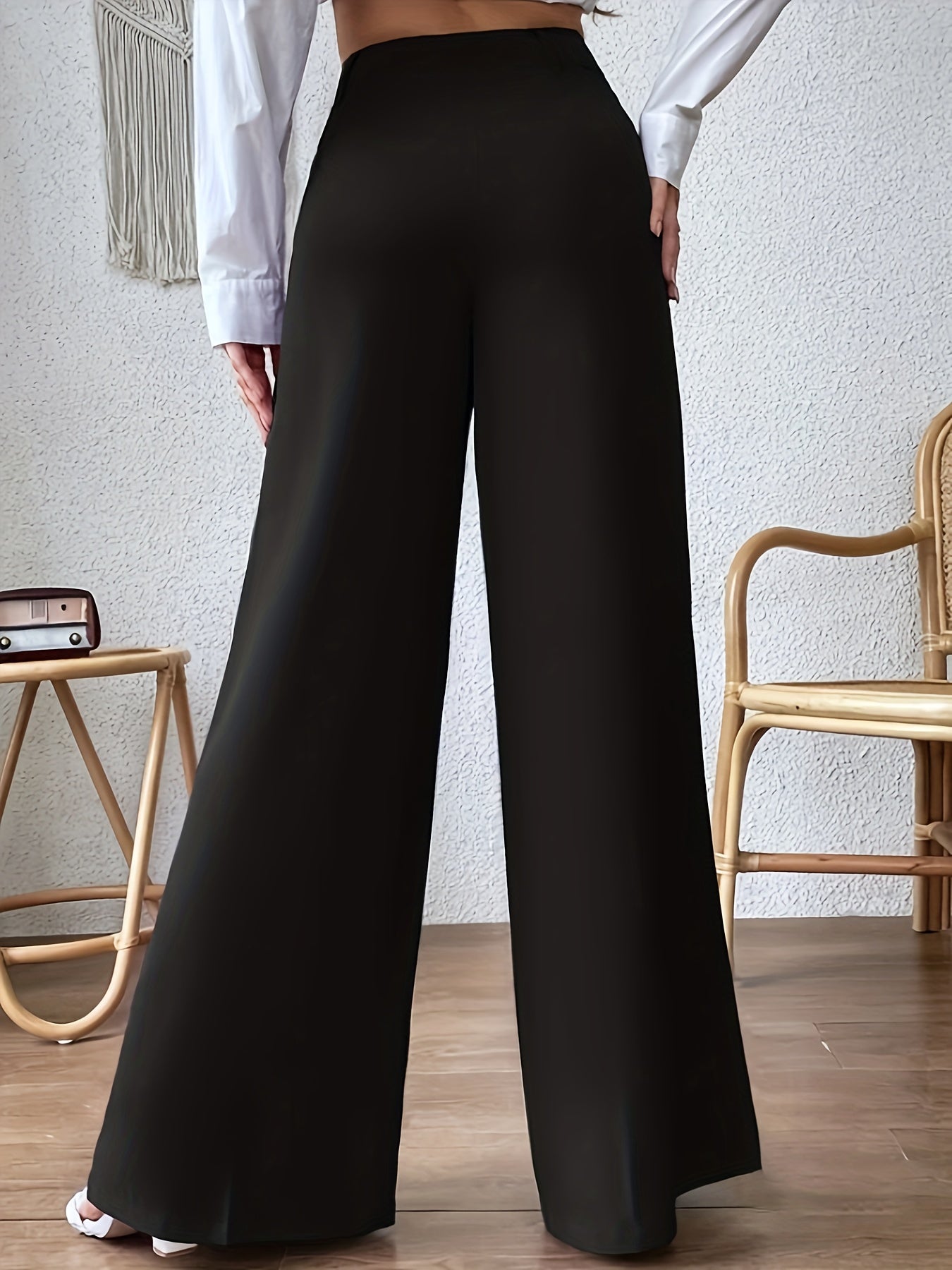 Plus Size Solid Wide Leg Pants, Elegant Loose Pants For Spring & Summer, Women's Plus Size Clothing