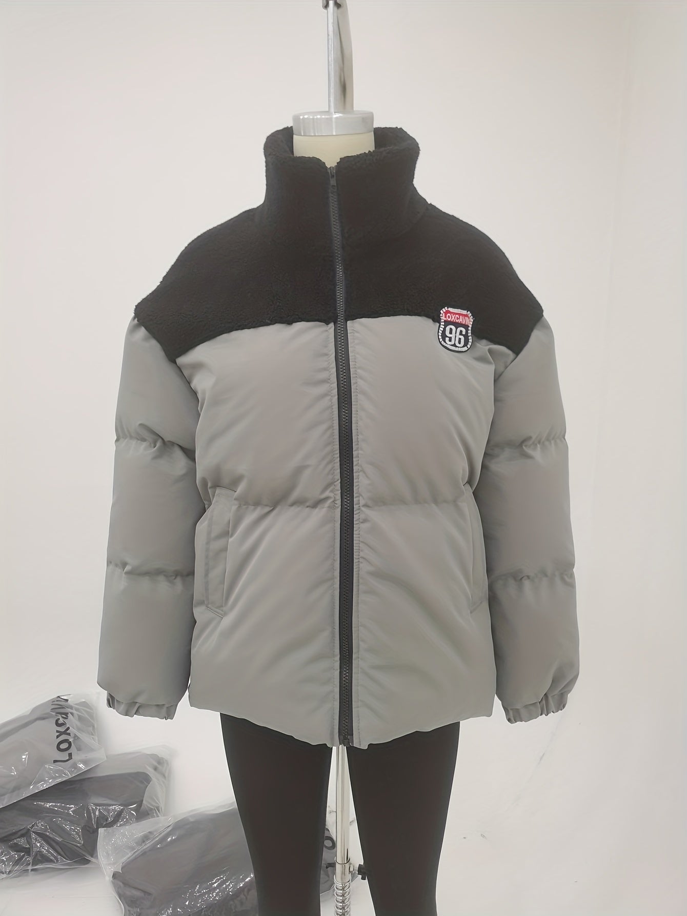 Color Block Zip Up Warm Coat, Casual Long Sleeve Winter Outerwear, Women's Clothing