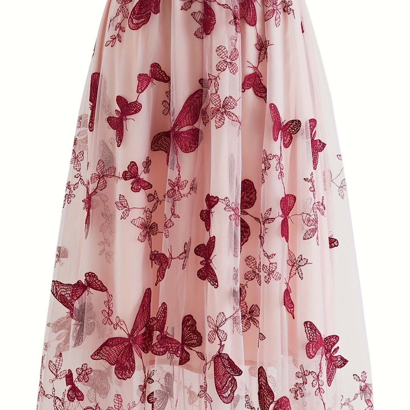 vlovelaw Butterfly Embroidered Midi Dress, Elastic Waist Vacation Casual Dress For Spring & Fall, Women's Clothing