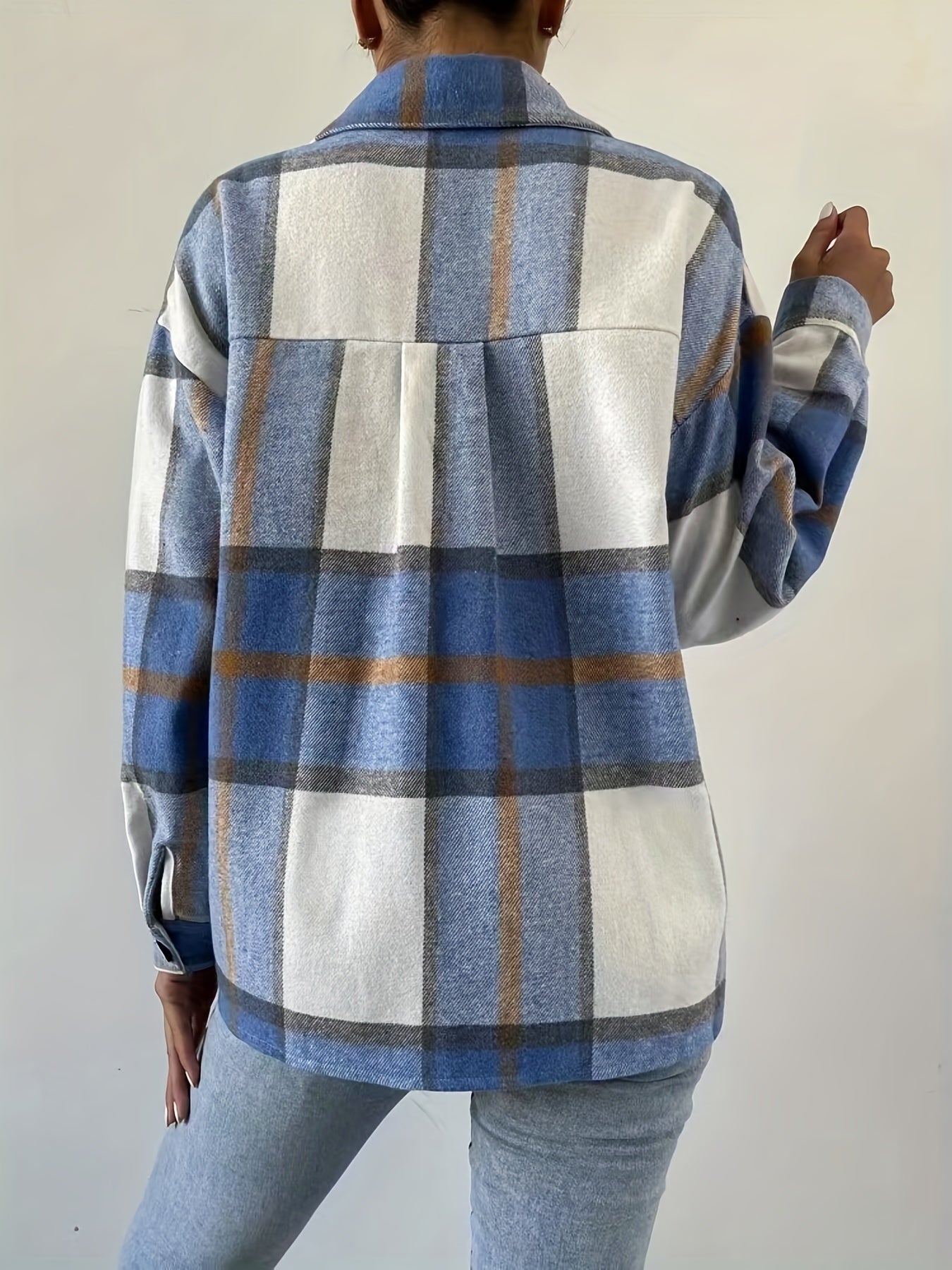 vlovelaw Plaid Print Shacket Jacket, Casual Button Front Long Sleeve Outerwear, Women's Clothing