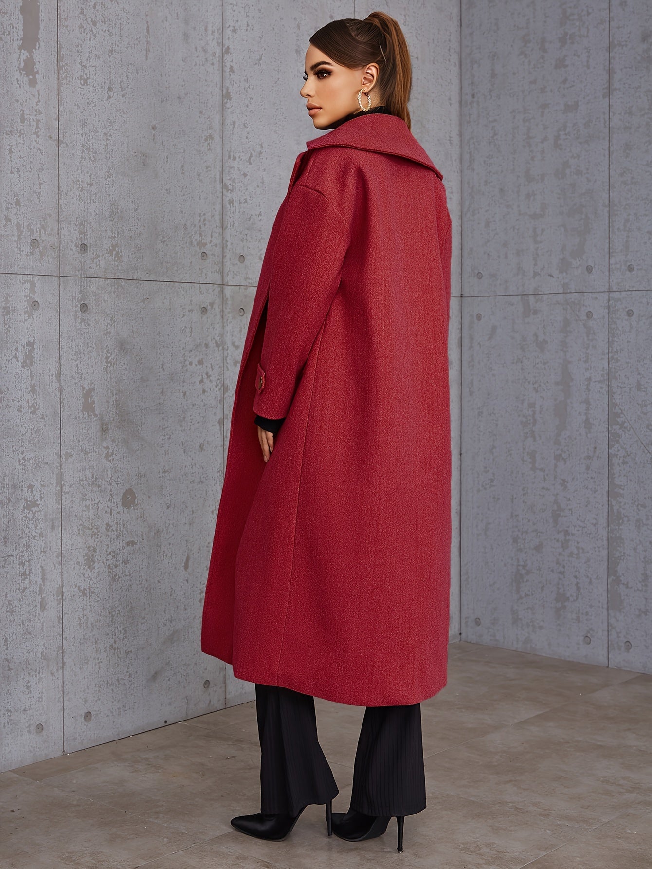 vlovelaw Long Length Waterfall Collar Coat, Elegant Open Front Long Sleeve Outerwear, Women's Clothing