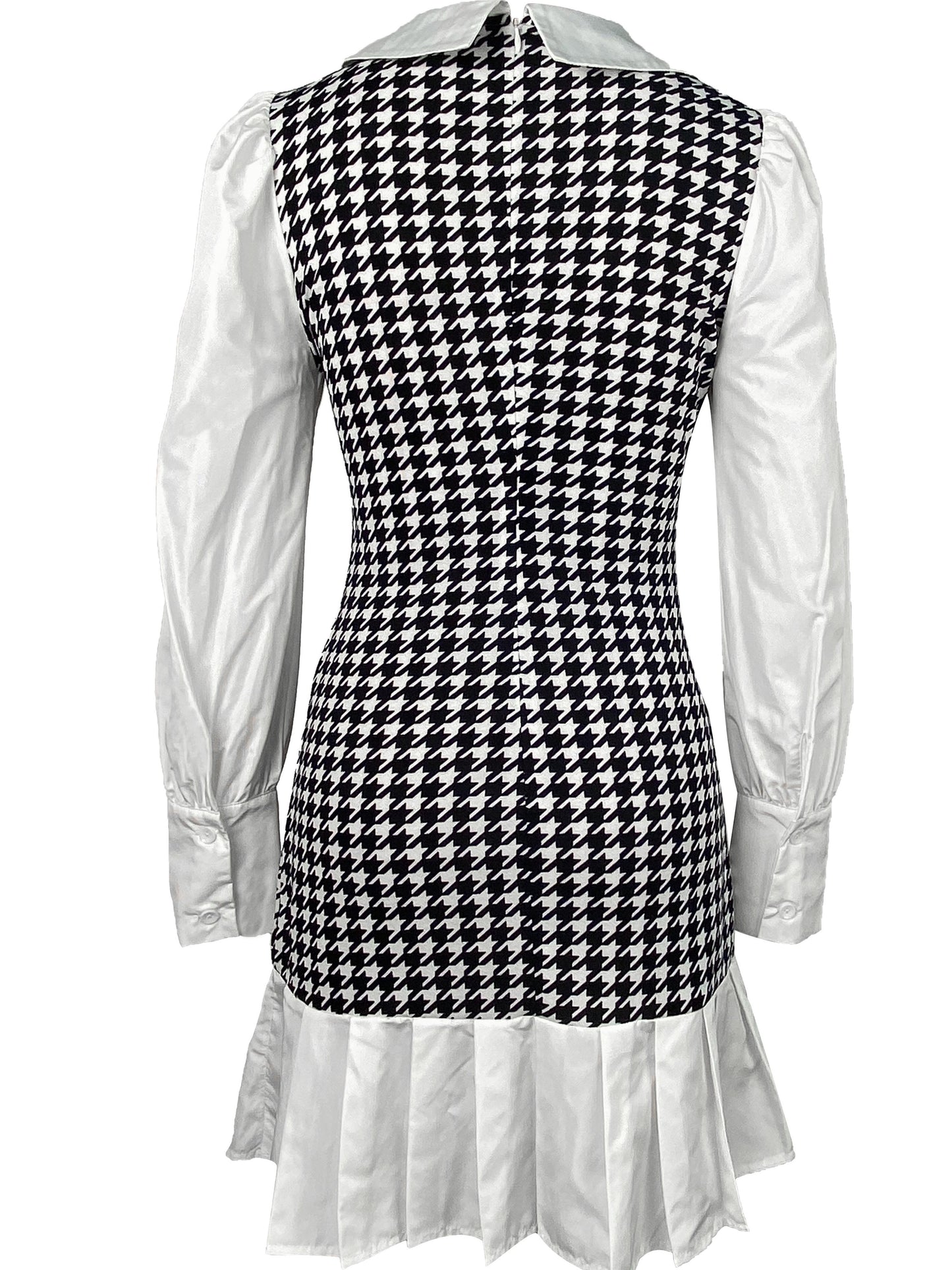 Houndstooth Print 2 In 1 Blouse With Dress, Elegant Long Sleeve Dress For Spring & Fall, Women's Clothing