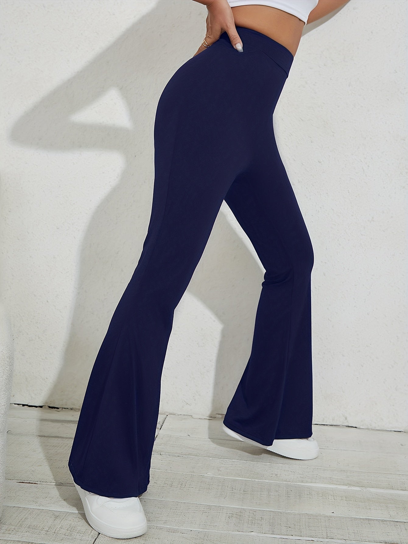 vlovelaw Flared Leg Simple Pants, Vintage Long Length Versatile Bell Bottom Pants, Women's Clothing