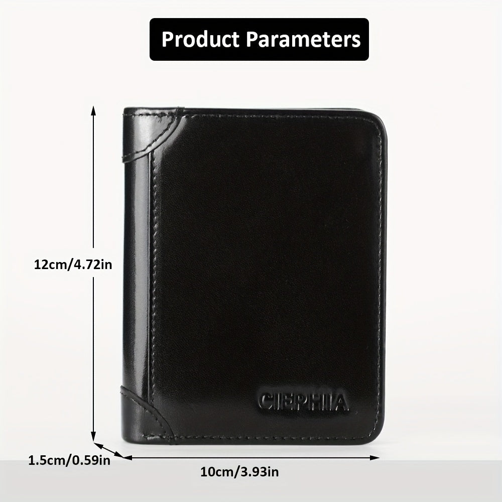 1pc Vintage-Style Top Grain Cowhide Leather Wallet - RFID Blocking, Slim Bifold, Multifunctional Trifold, 9 Card Slots, 2 Cash Compartments, Retro Wax Finish, Solid Color, Non-Braided Weaving, Perfect Gift for Him