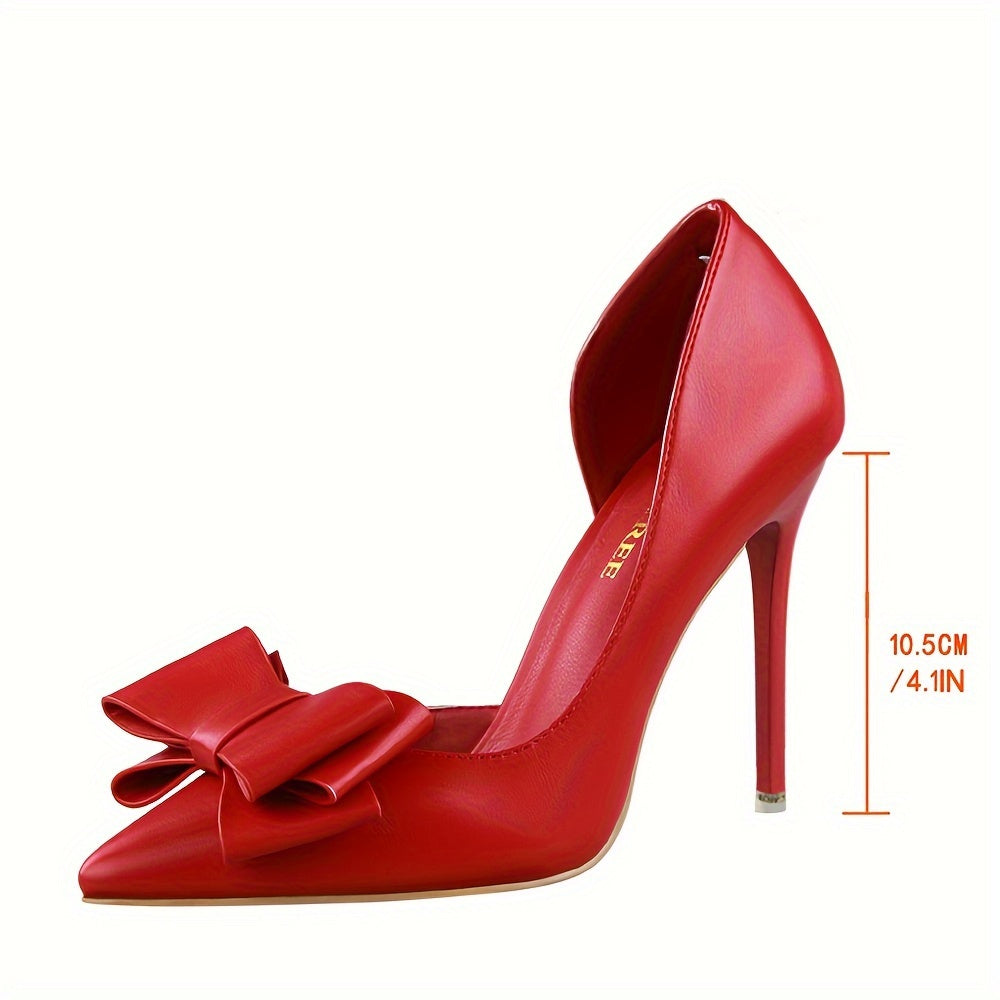 vlovelaw Women's Elegant Bowknot Decor Stiletto Heels, Fashion Pointed-Toe Pumps, Cut-Out Side Design Heels