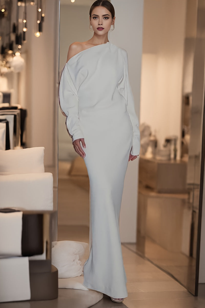 vlovelaw Solid Cut Out Asymmetric Bodycon Dress, Elegant Long Sleeve Dress, Women's Clothing