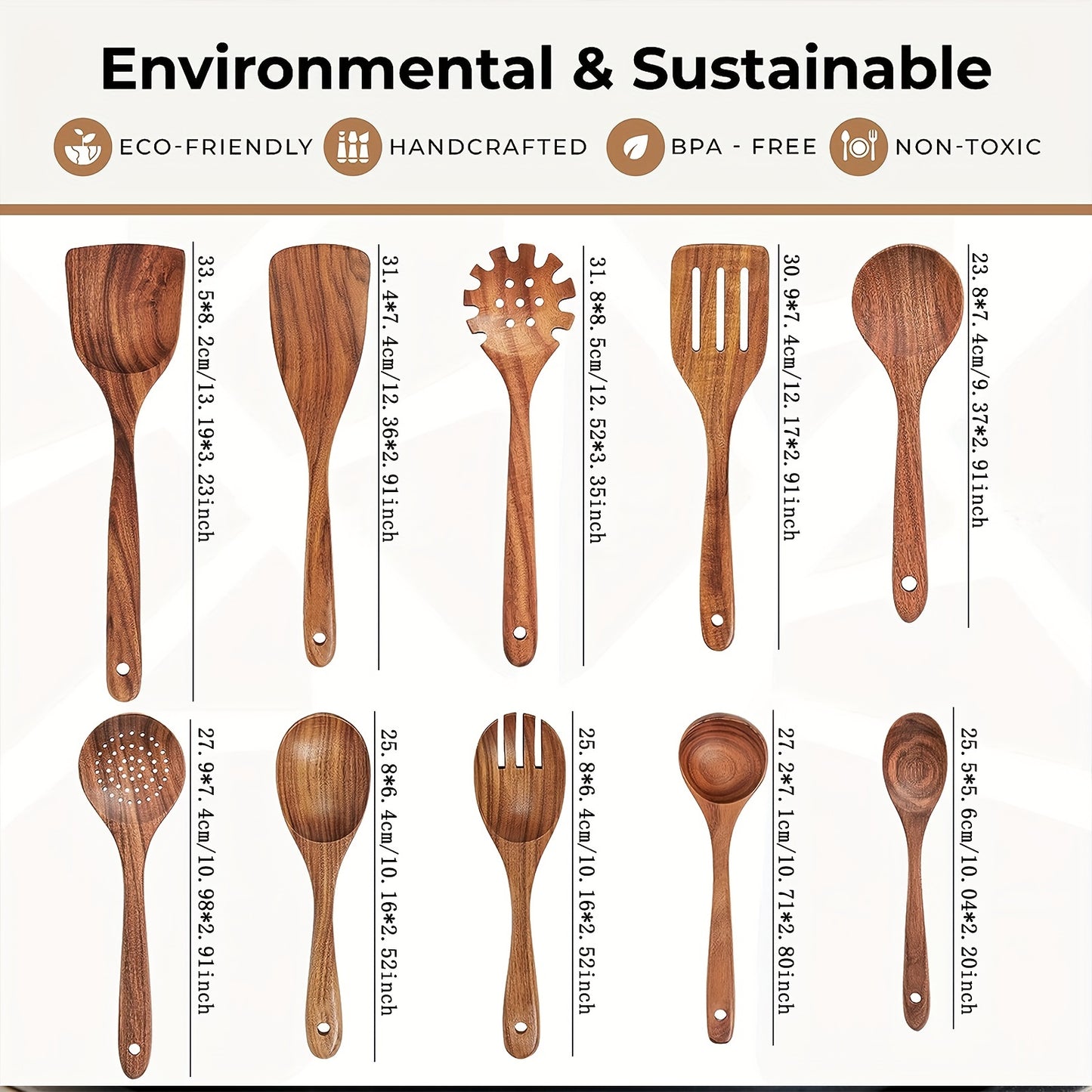 10pcs Premium Wooden Spoons Set - Sturdy, Lightweight, Heat Resistant, Non-Stick, Easy to Clean Cooking Utensils - Kitchen Essentials, Baking Supplies, Cooking Accessories, Utensil Holder Box Included