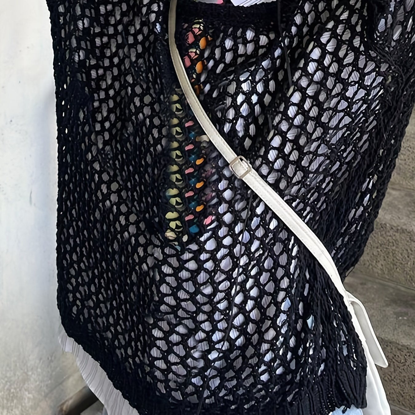 vlovelaw Crochet Cut Out Cover Up Top, Y2K Long Sleeve Crew Neck Top, Women's Clothing