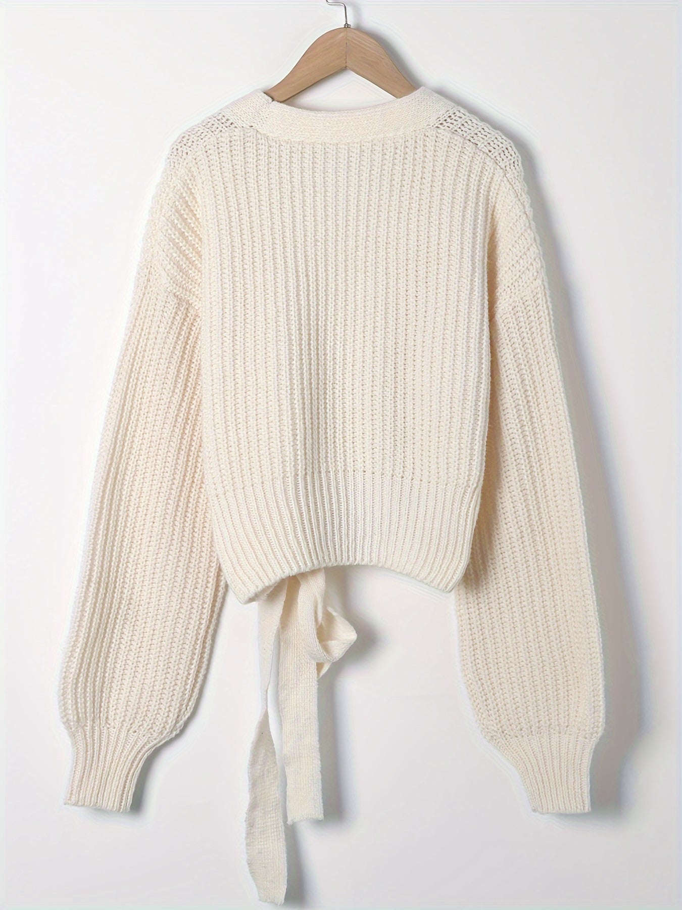 vlovelaw Solid Lace Up Knit Cardigan, Casual Long Sleeve Loose Sweater, Women's Clothing